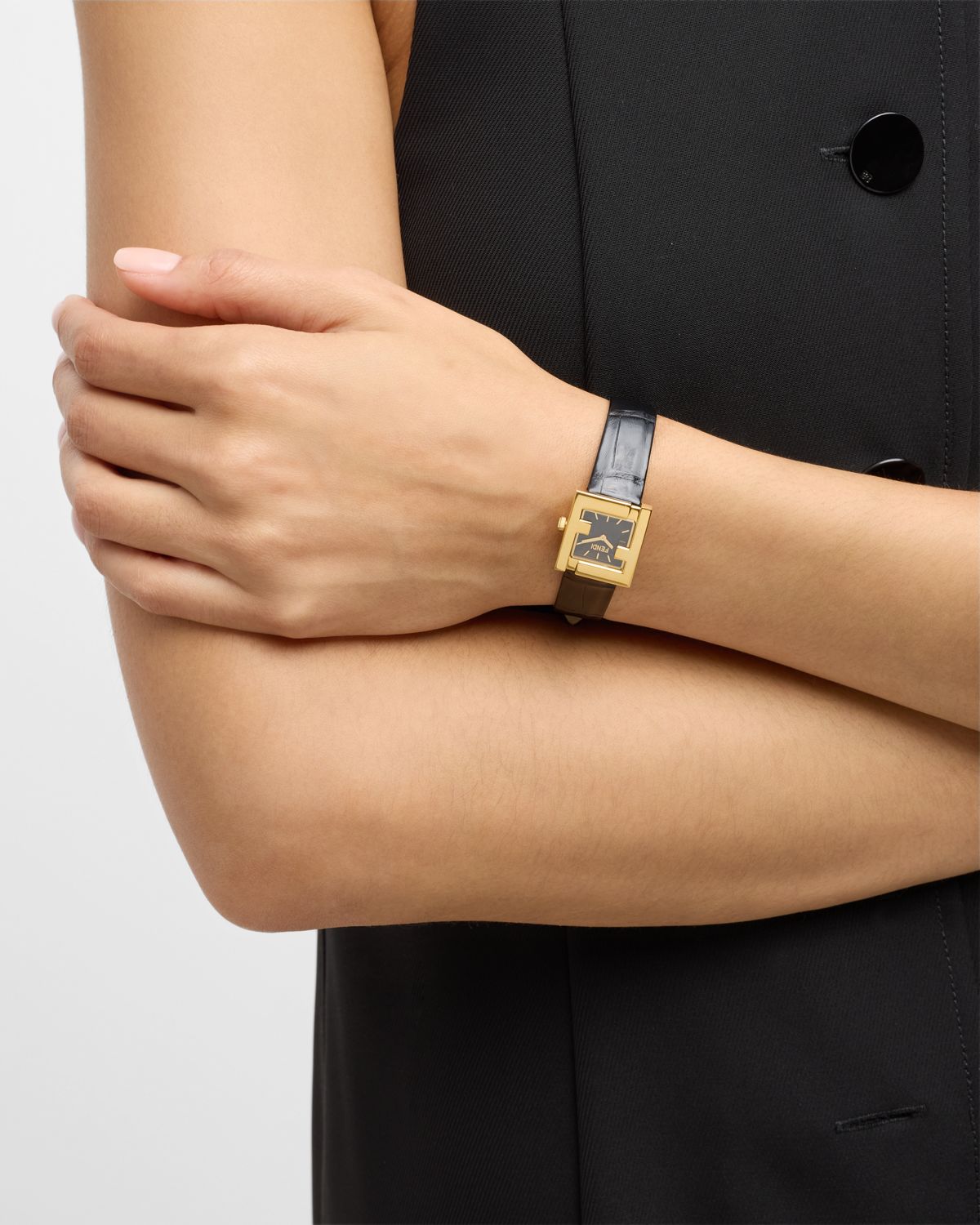 Fendi Square FF Watch with Alligator Strap