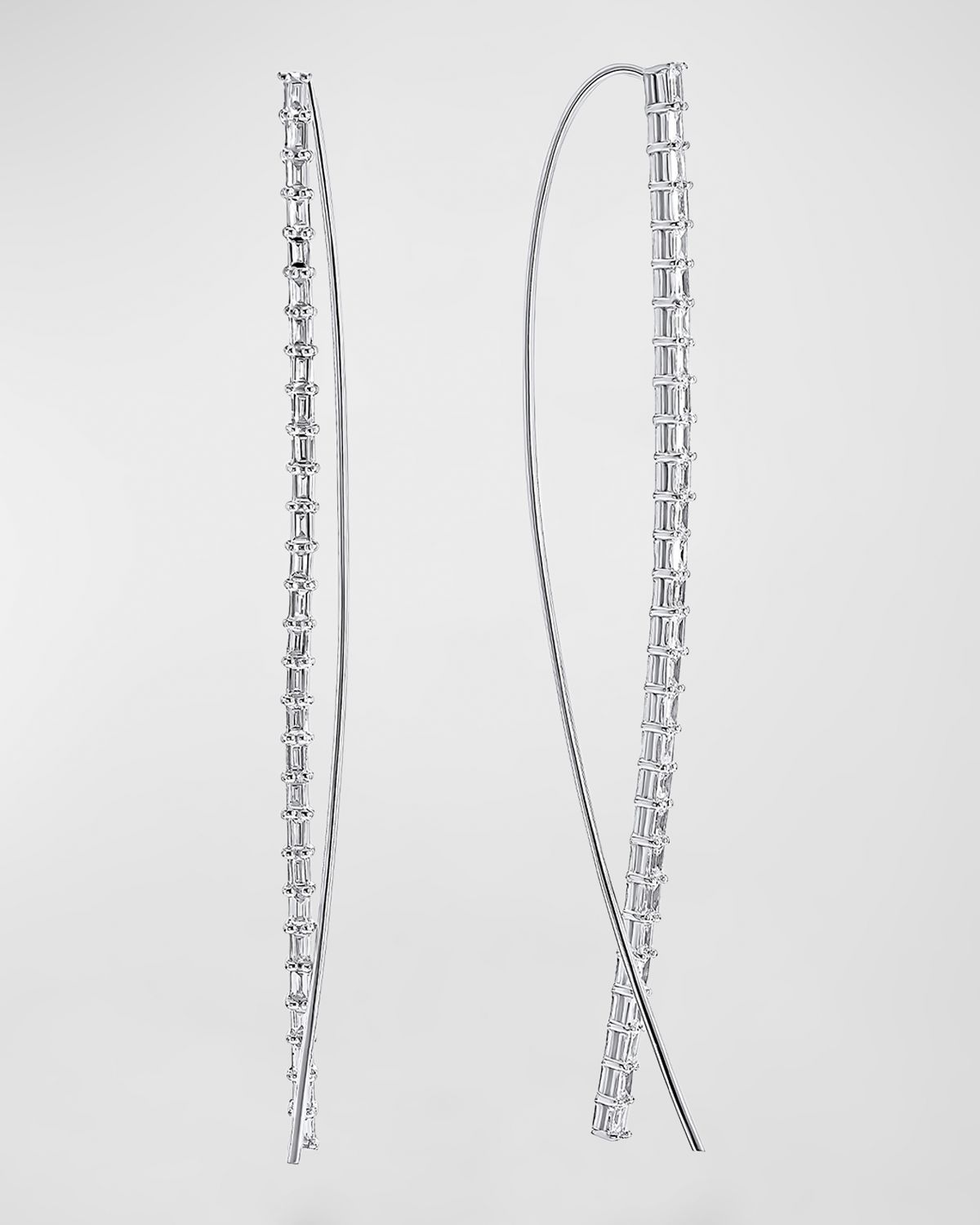LANA 14K Gold Baguette Diamond Narrow Upside-Down Threader Hoop Earrings