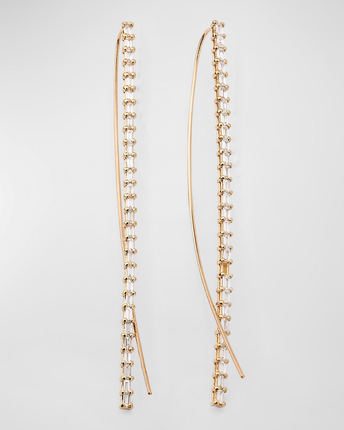 LANA 14K Gold Baguette Diamond Narrow Upside-Down Threader Hoop Earrings