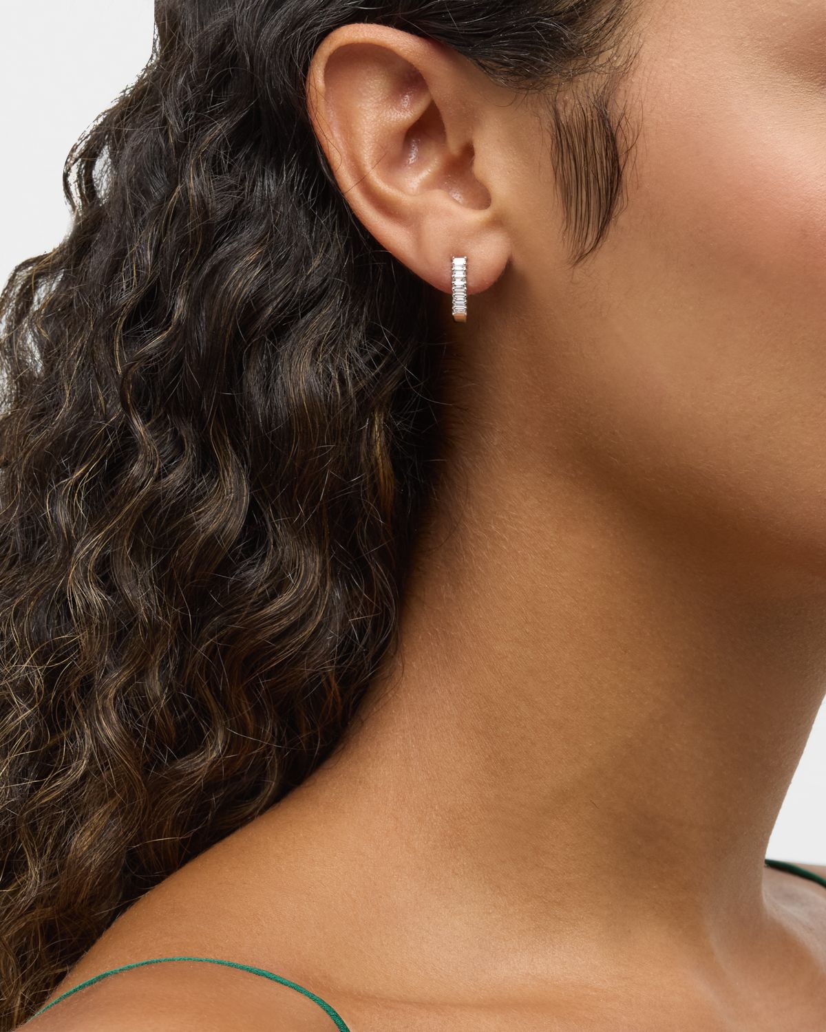 LANA 14K Gold Baguette Diamond Huggie Earrings, 0.5 tcw