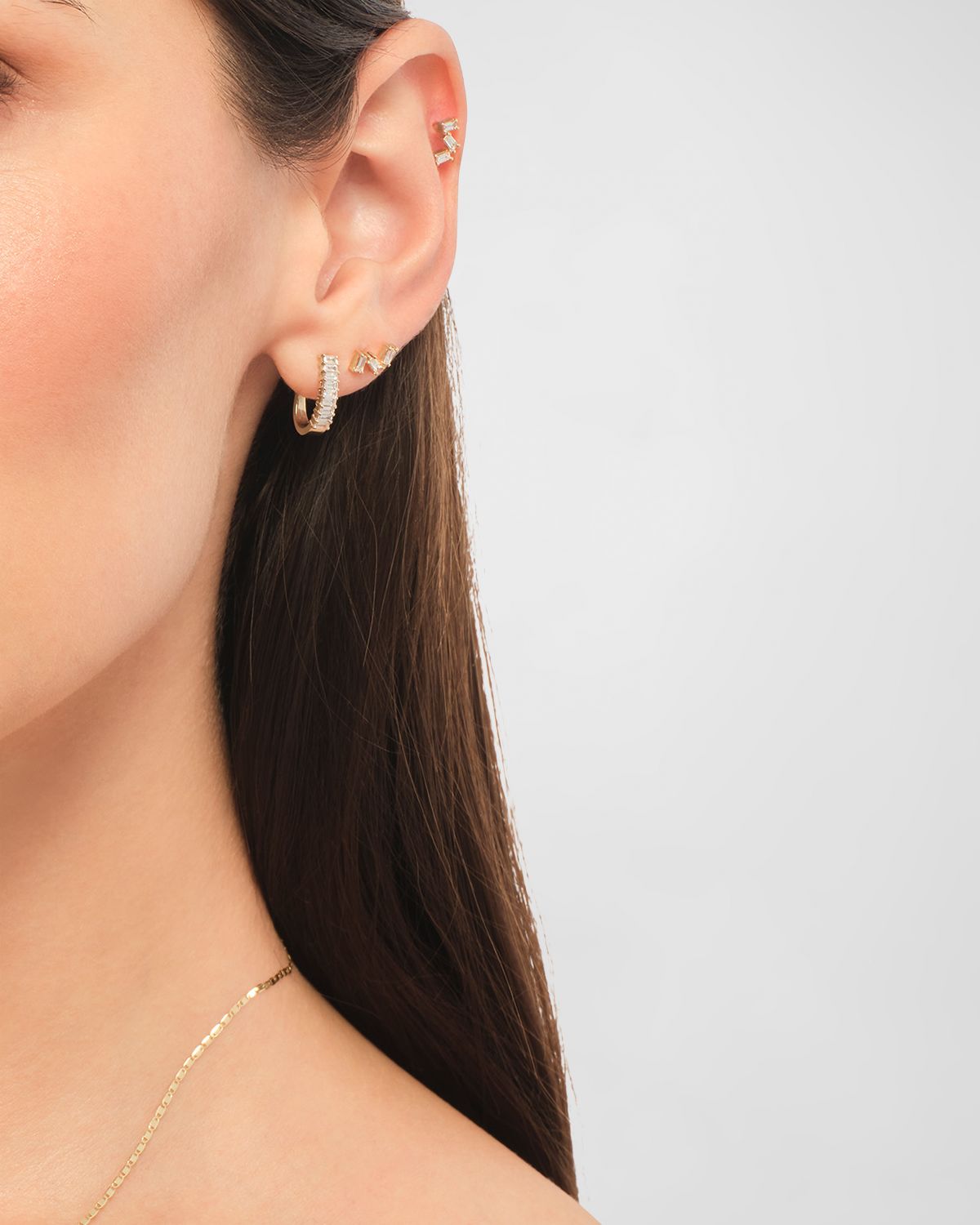 LANA 14K Gold Baguette Diamond Huggie Earrings, 0.5 tcw