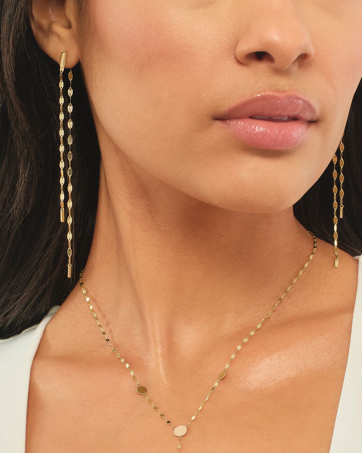 LANA 14K Yellow Gold Blake Linear Front-Back Bar Chain Earrings