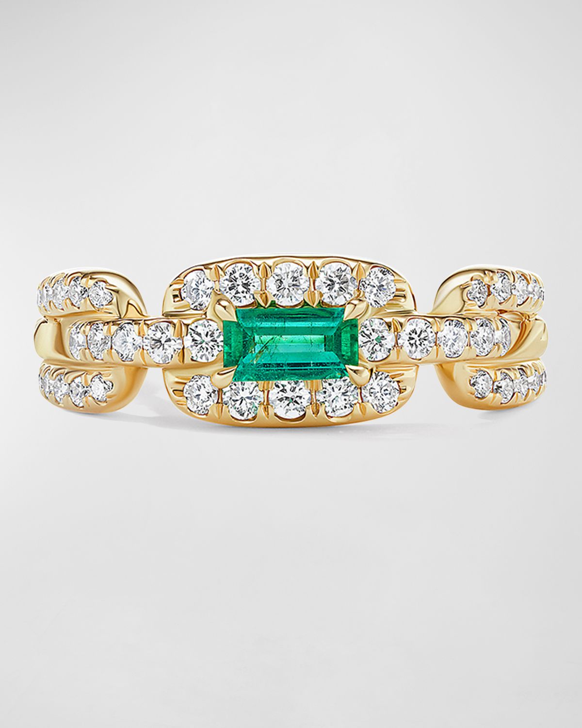 David Yurman Stax Link Stone Ring in 18K Gold with Emerald and Diamonds, 7mm
