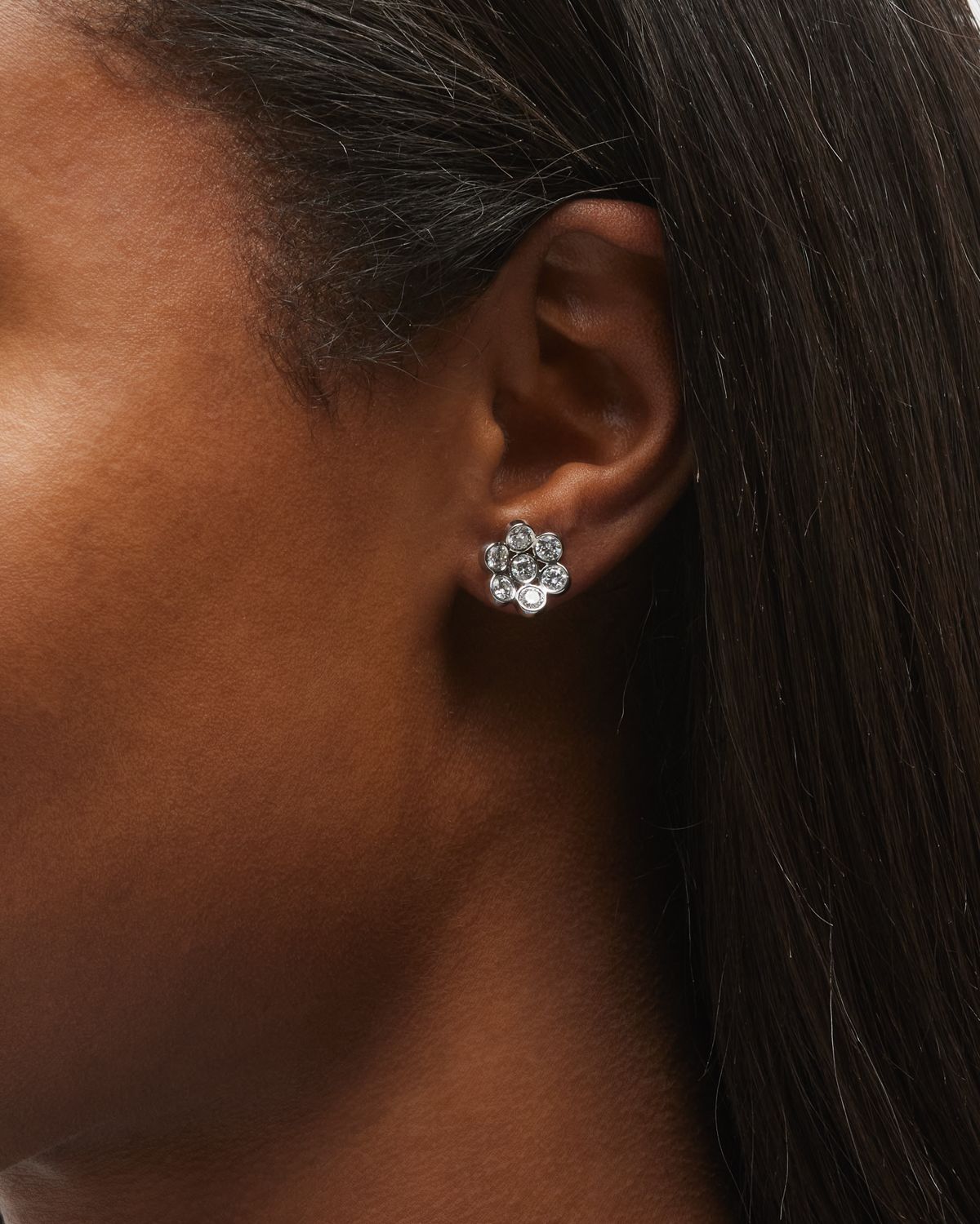 Bayco 18k White Gold Diamond Floral Stud Earrings