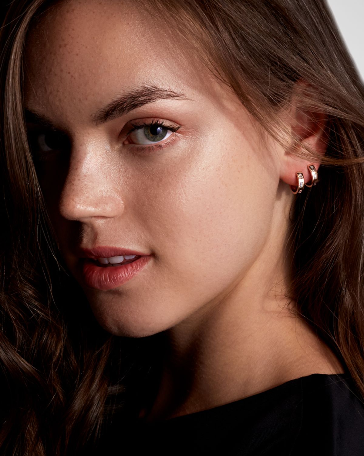 Walters Faith Ottoline Rose Gold Huggie Earrings with Gypsy-Set Baguette Diamonds