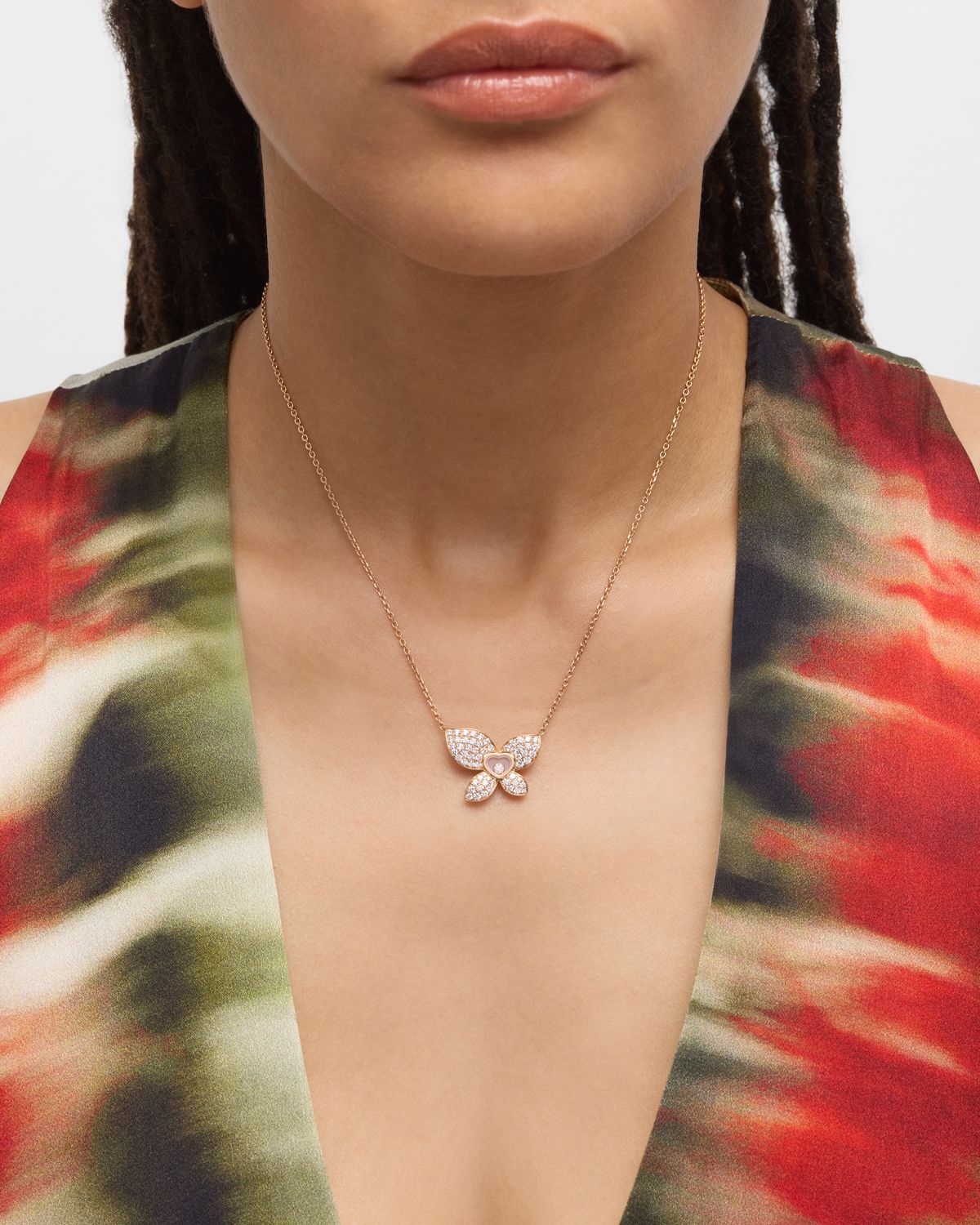Chopard Happy Butterfly 18K Rose Gold Diamond Pendant Necklace