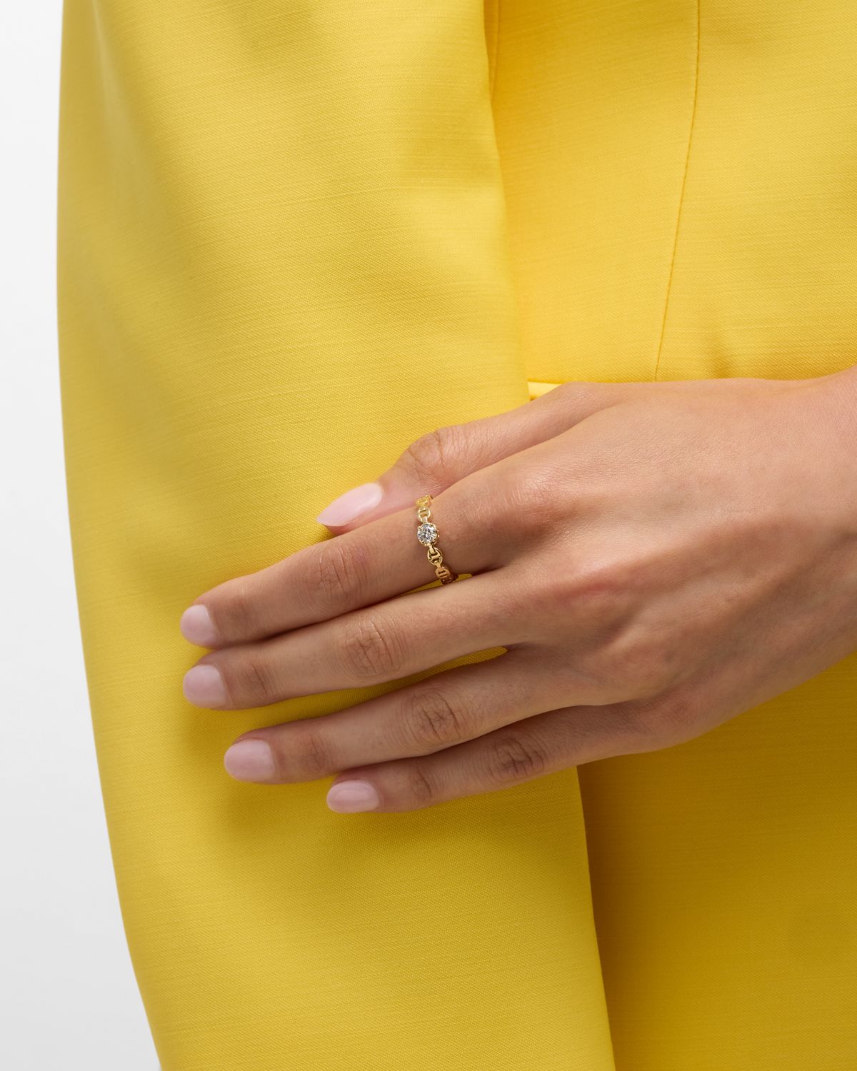 Hoorsenbuhs 18K Yellow Gold Micro Tri-Link Ring with Diamond, Size 6