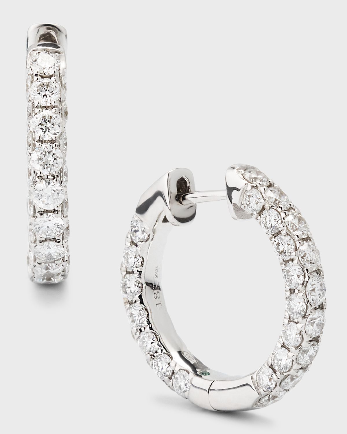Graziela Gems 18k White Gold 3-Side Diamond Hoop Earrings