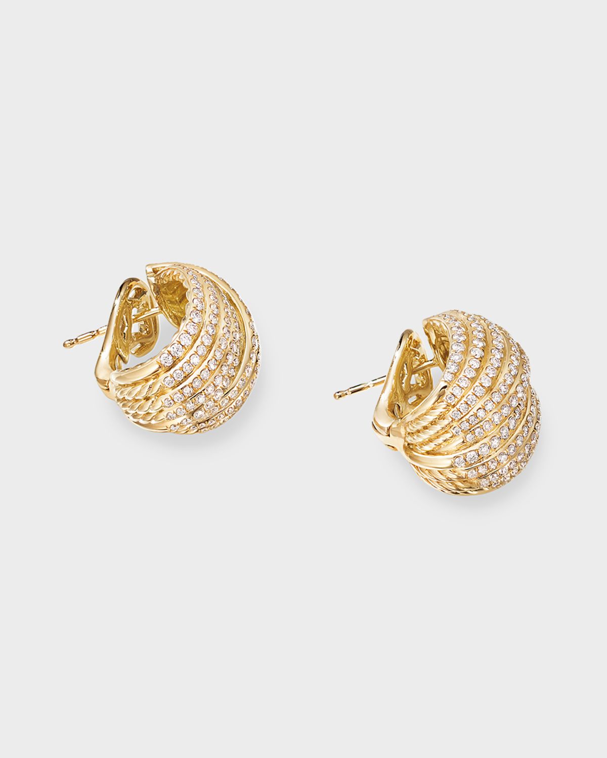 David Yurman DY Origami Crossover Shrimp Earrings with Diamonds in 18K Gold