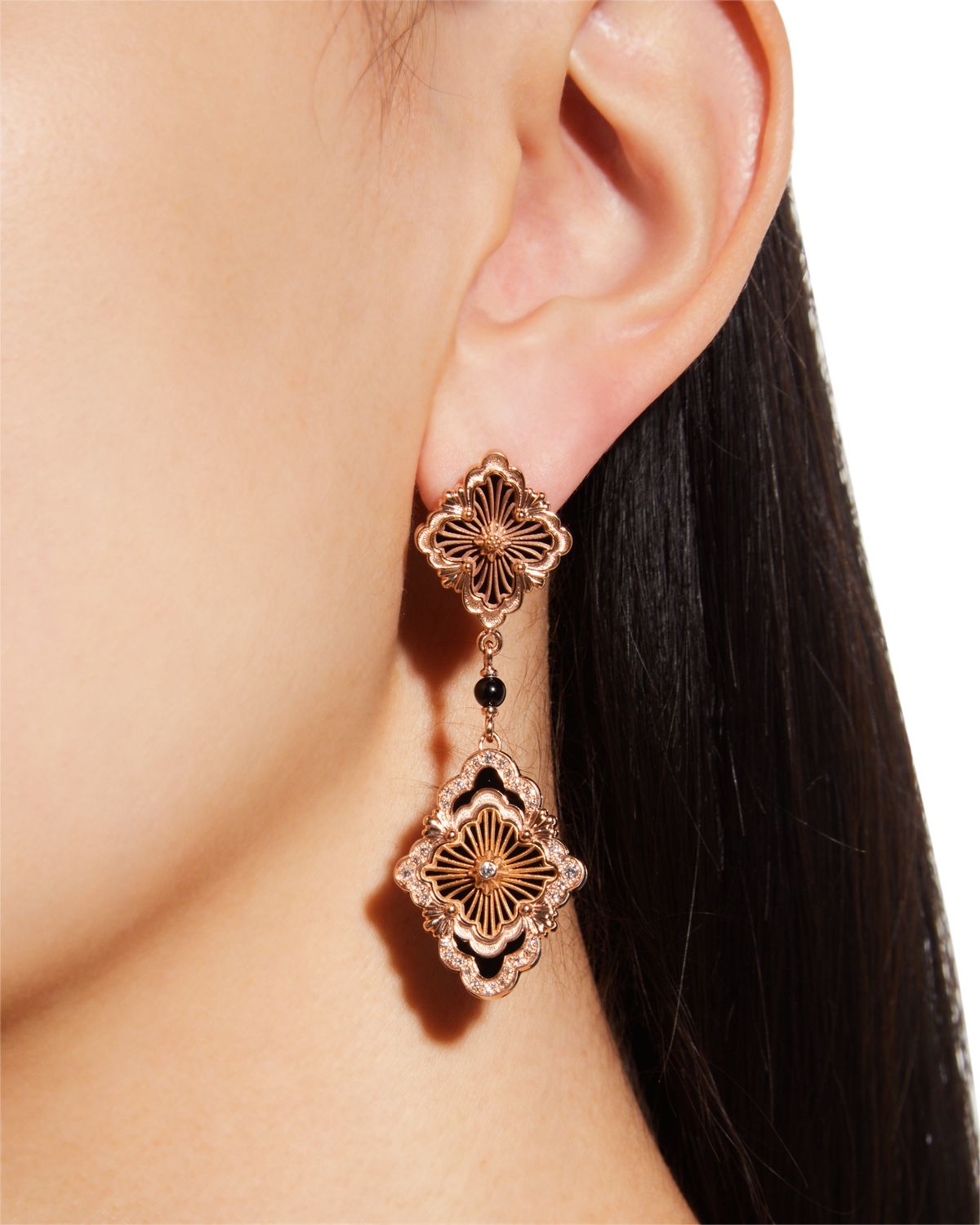 Buccellati Opera Tulle 18K Onyx Diamond Drop Earrings