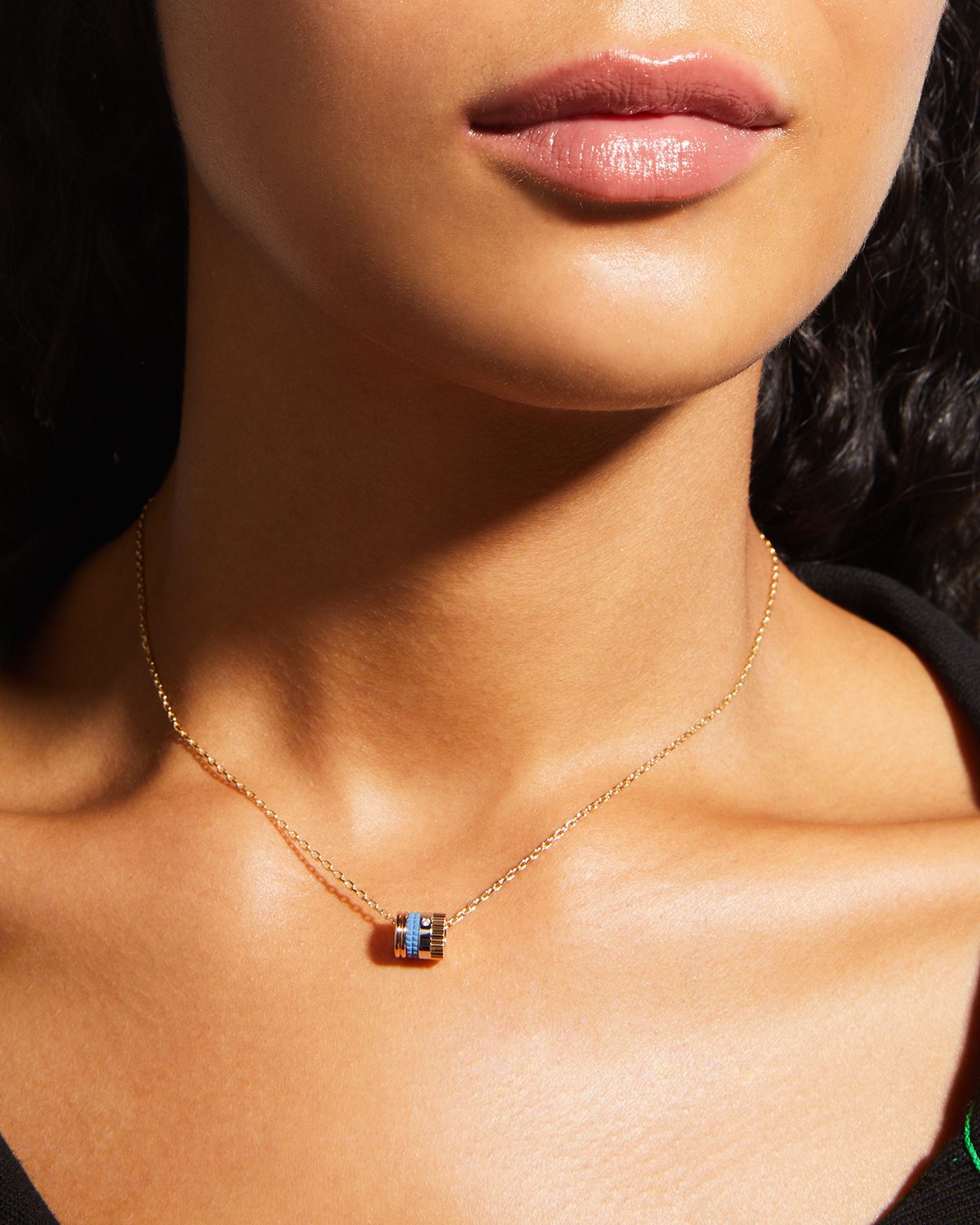 Boucheron Quatre 18K Yellow Gold Ceramic and Diamond Mini Pendant Necklace