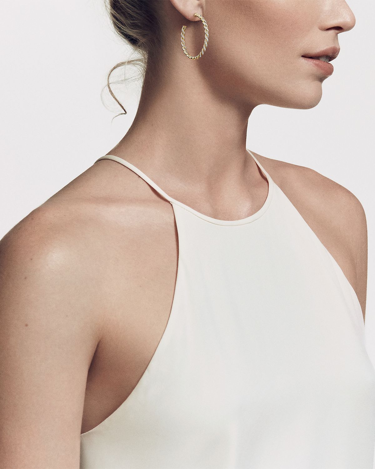 David Yurman Sculpted Cable Flex Hoop Earrings with Diamonds in 18K Gold, 1.75"L