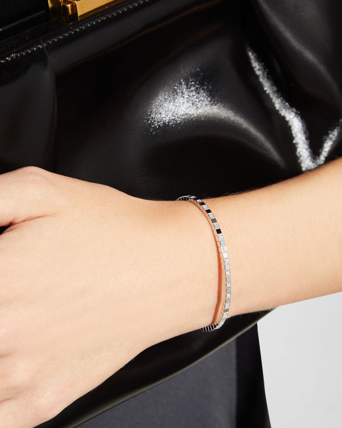 Chopard Ice Cube 18K White Gold Semi-Diamond Bangle Bracelet, Size Small