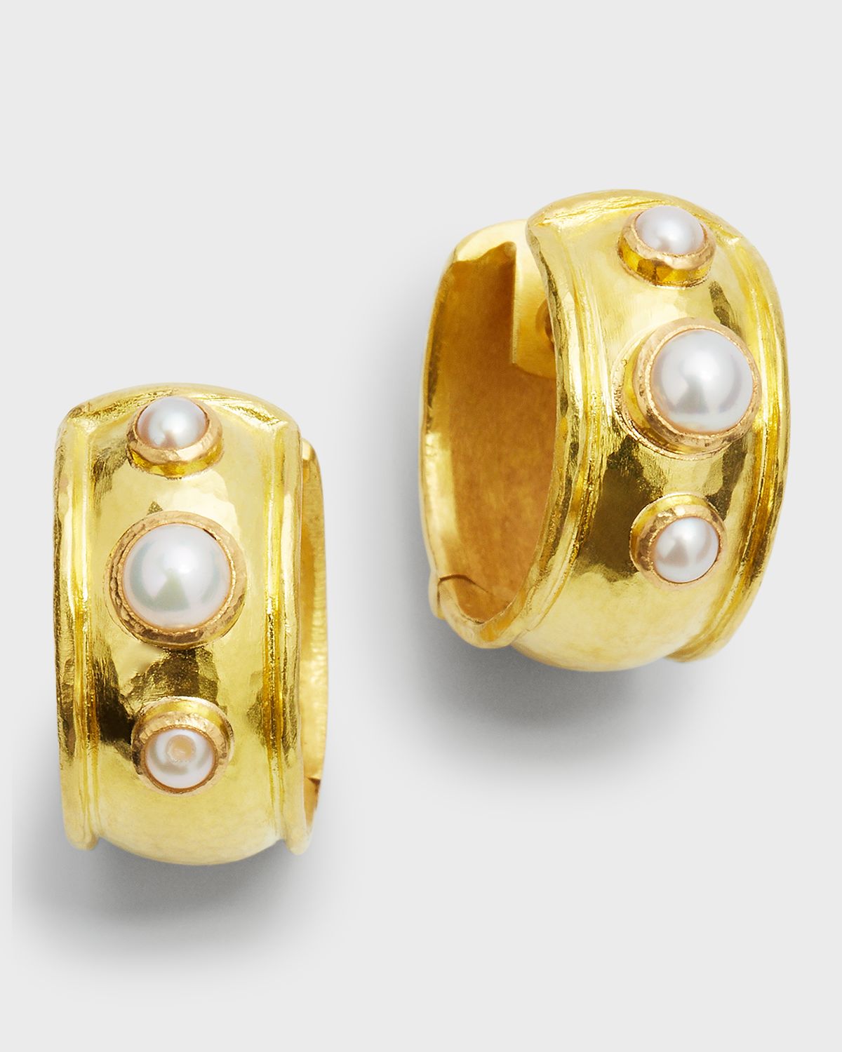 Elizabeth Locke Curved Wide Hoop Earrings with 4mm and 2.5mm Pearls