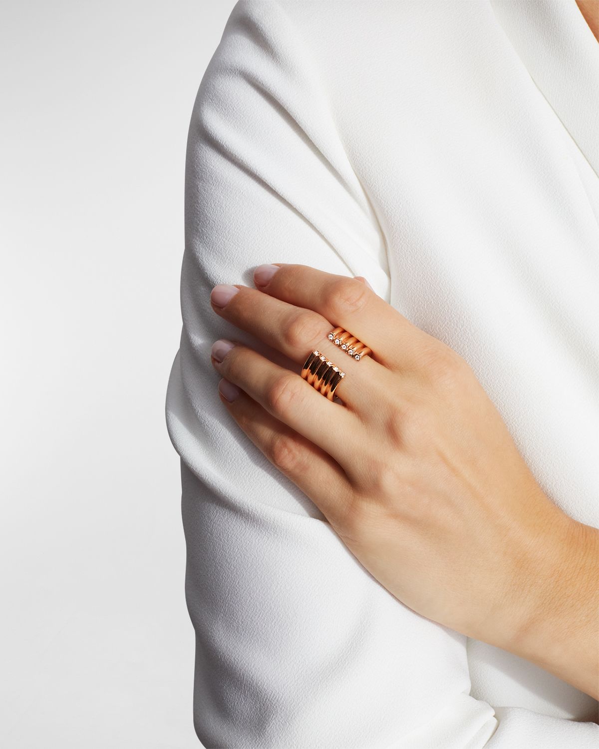 Walters Faith Thoby Rose Gold 5-Row Tubular Open Ring with Diamonds