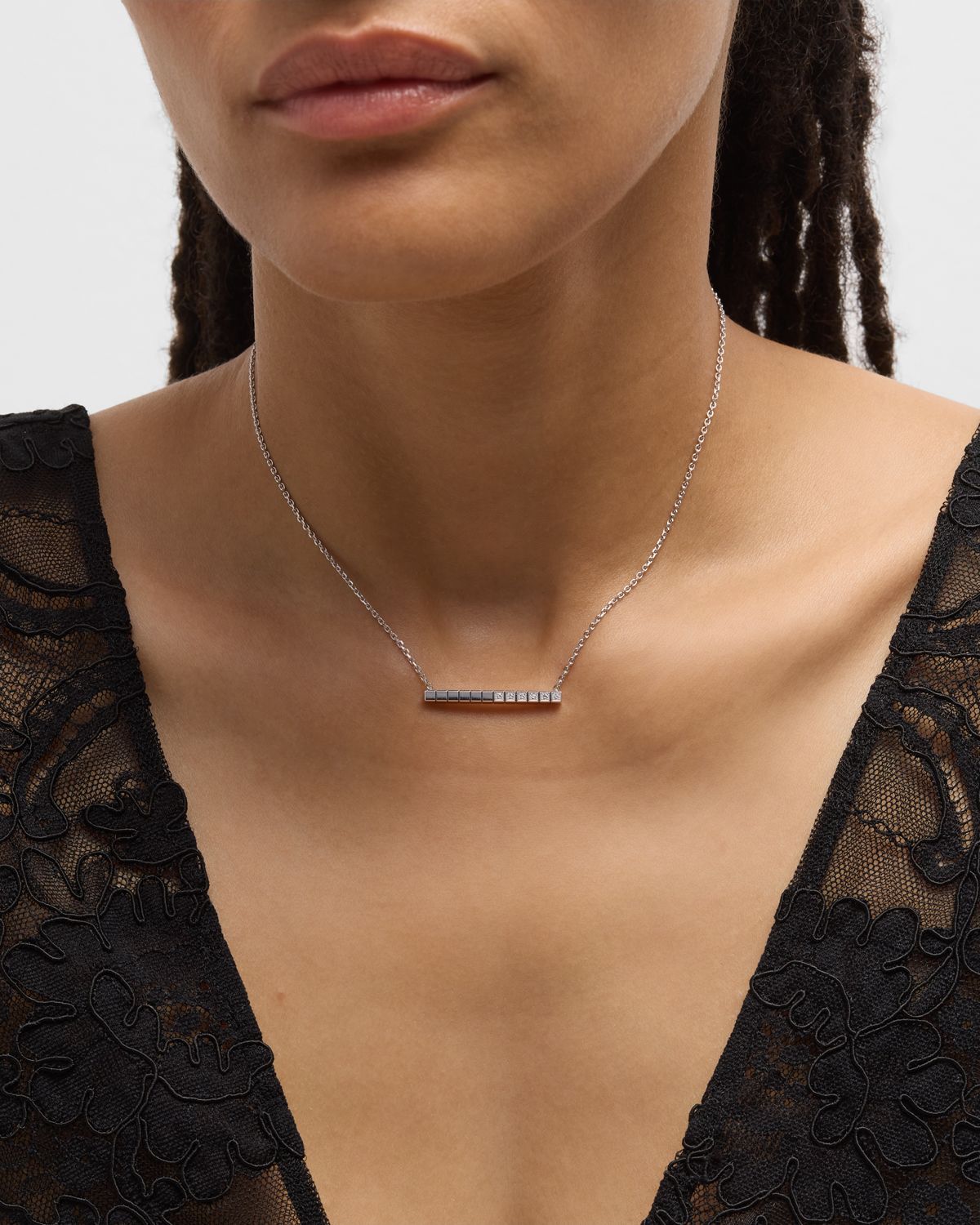 Chopard Ice Cube 18K White Gold Diamond Bar Necklace