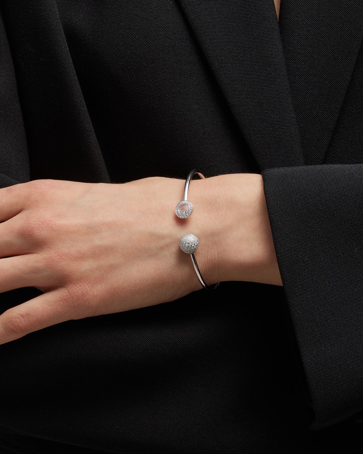 Chopard Happy Diamonds Planet 18K White Gold Bangle, Size Medium