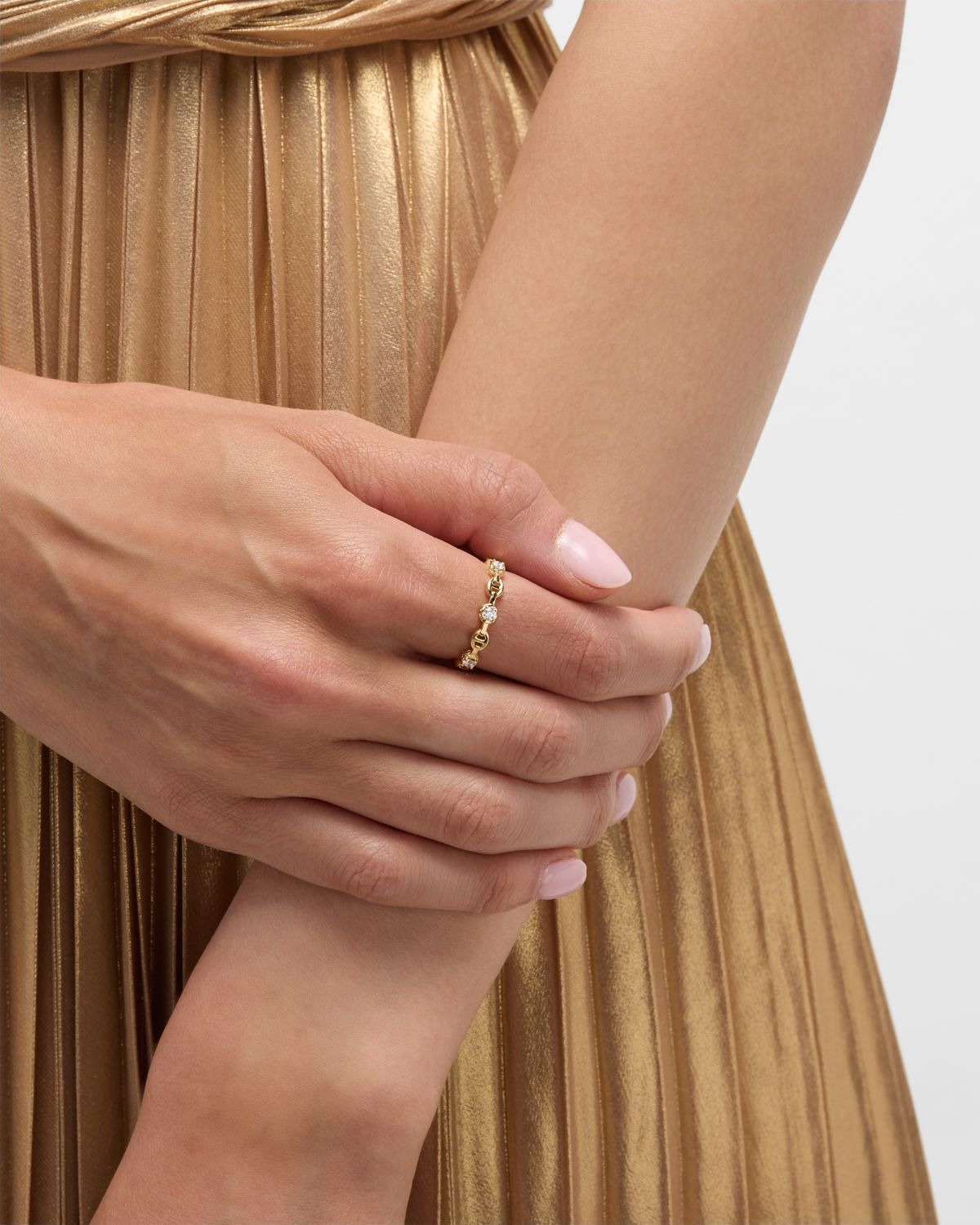 Hoorsenbuhs 18K Yellow Gold Micro Tri-Link II Ring with Diamonds, Size 7