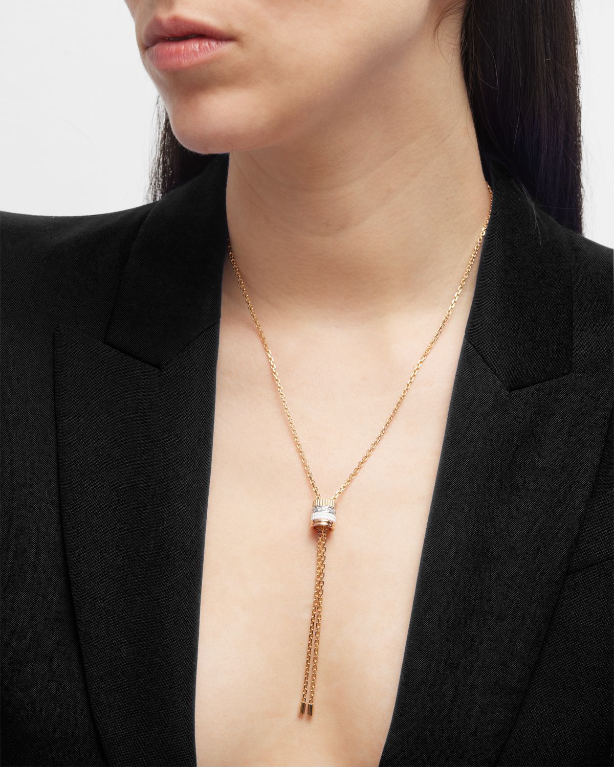 Boucheron Quatre 18K Yellow Gold Ceramic and Diamond Large Tie Necklace