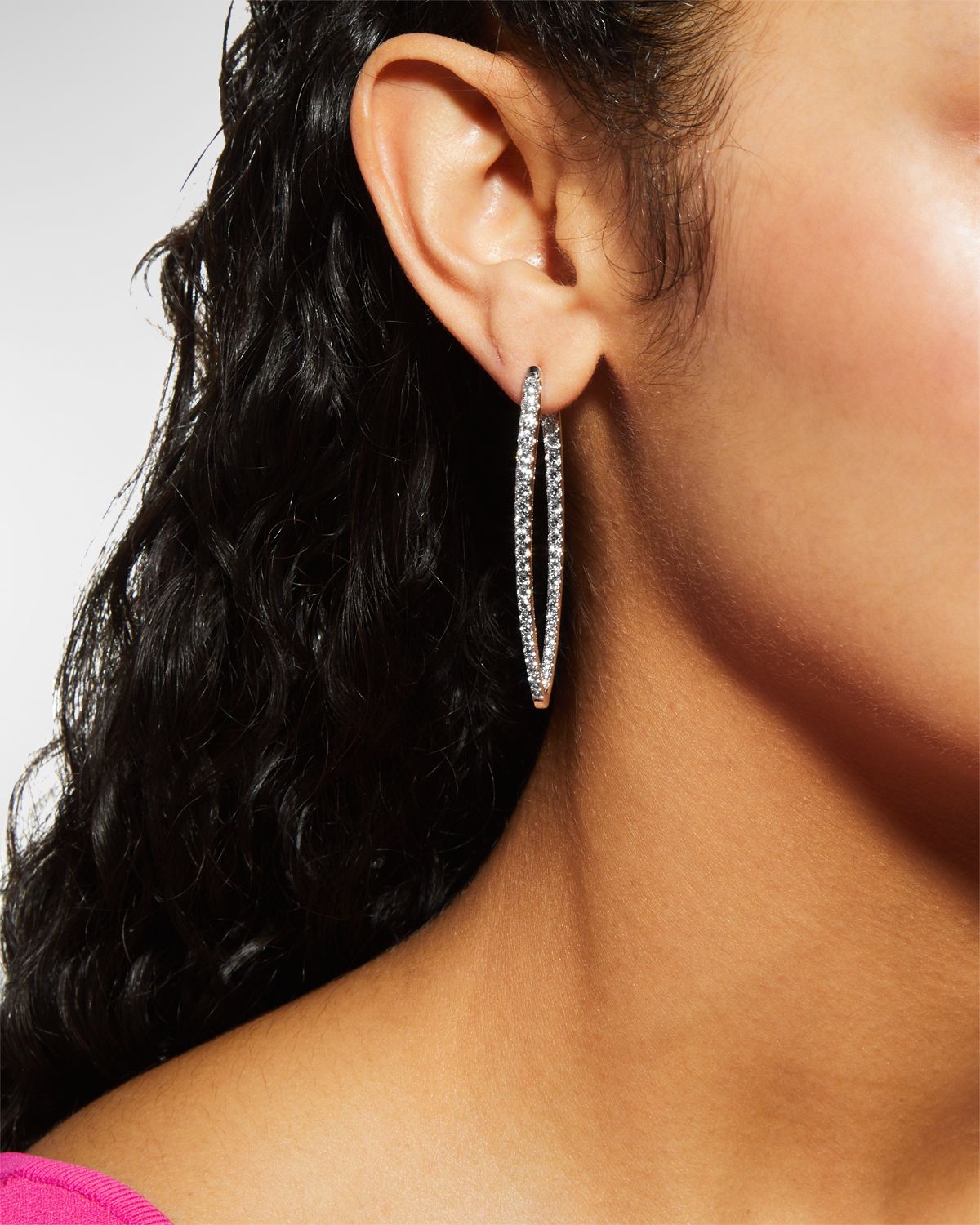 Memoire 18k White Gold Diamond V-Shape Hoop Earrings, 3.46tcw