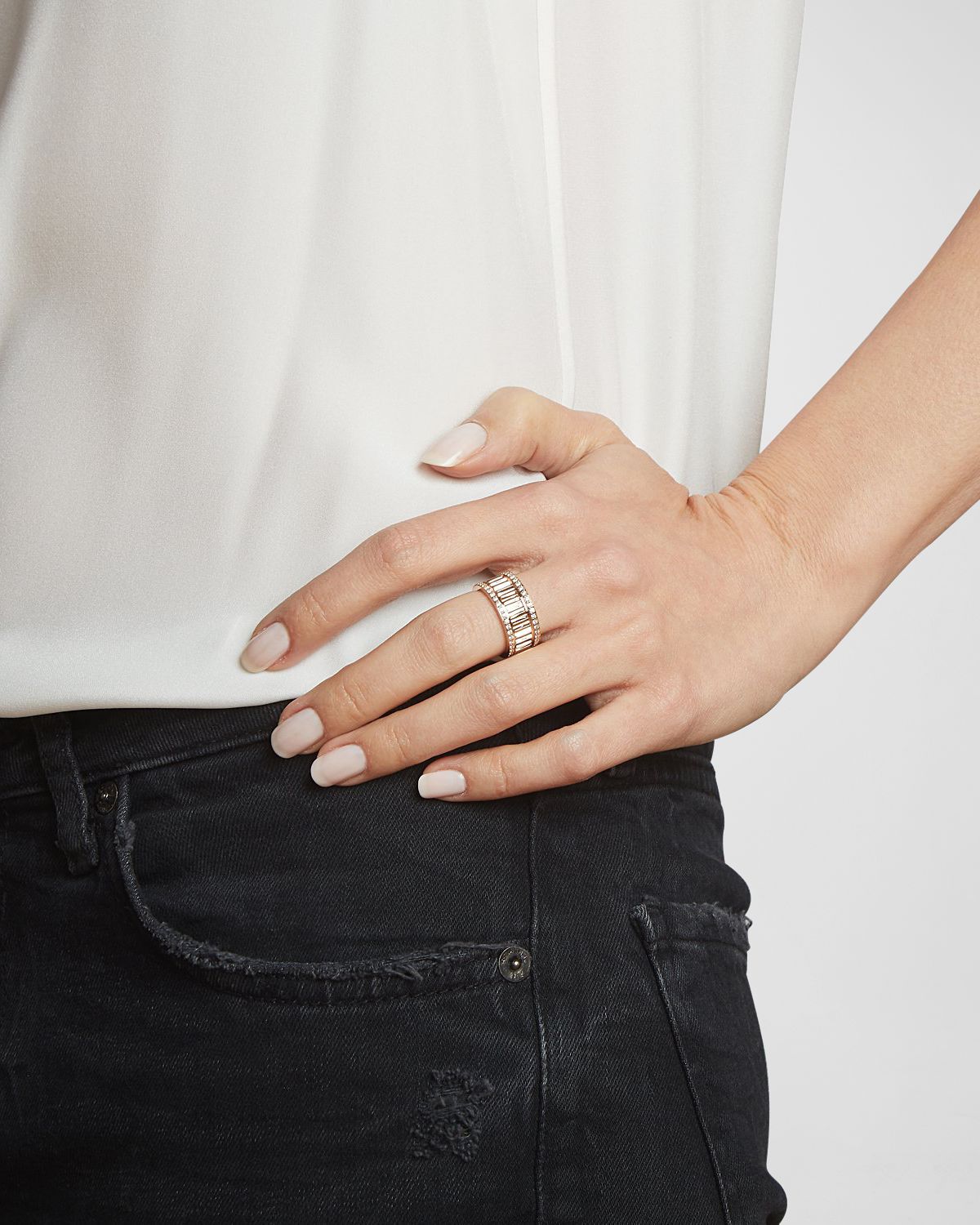 Walters Faith Clive Rose Gold Narrow Fluted Band Ring with Diamonds Rails