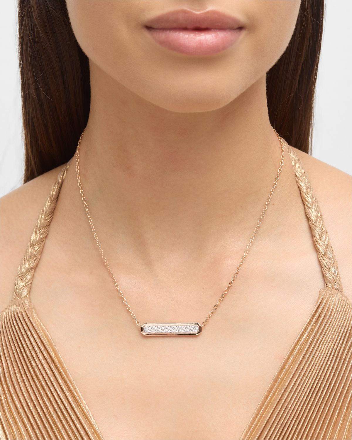 Walters Faith Carrington 18K Rose Gold and Diamond ID Bar Necklace