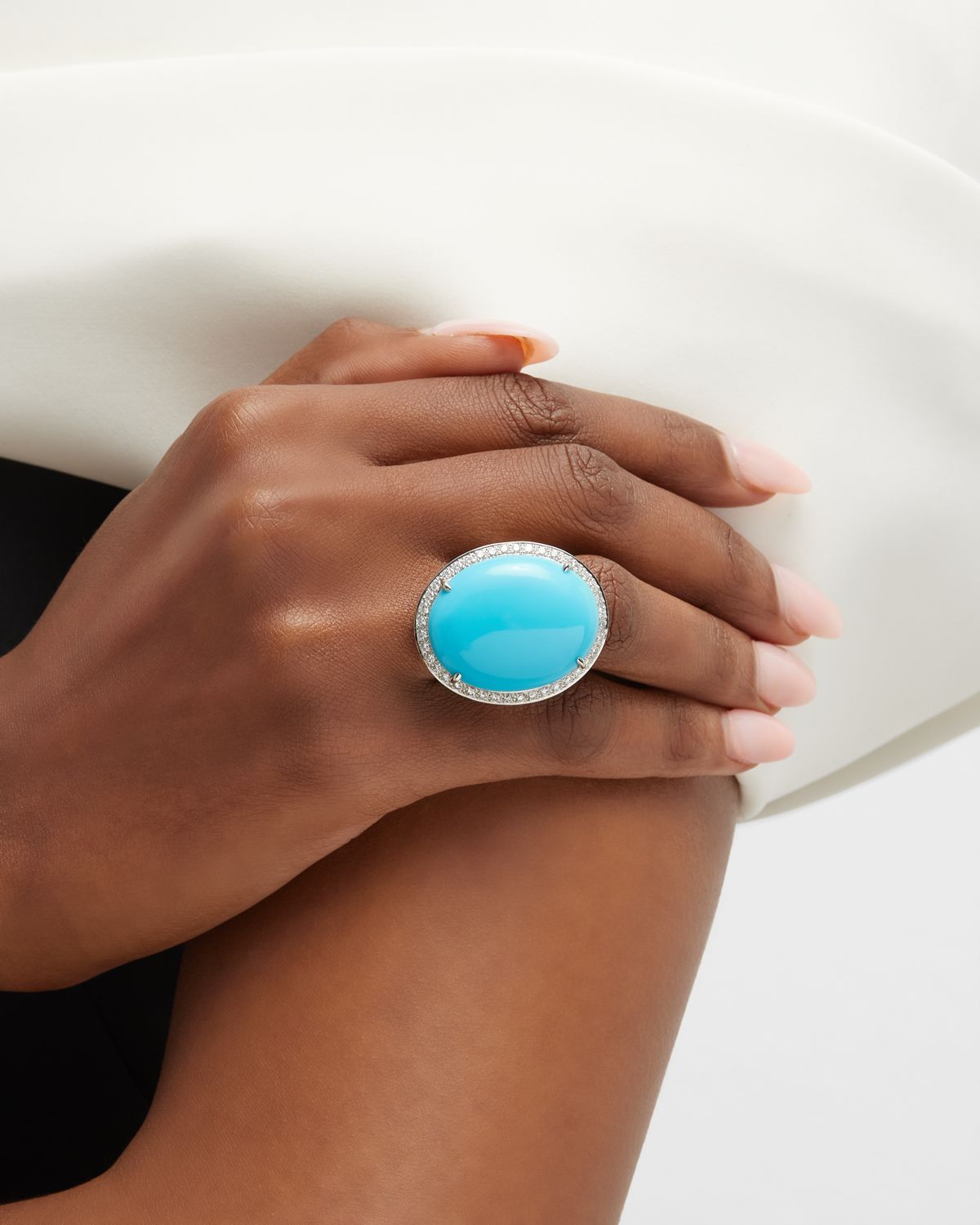 Oscar Heyman Platinum Turquoise and Diamond Halo Ring, Size 6.5