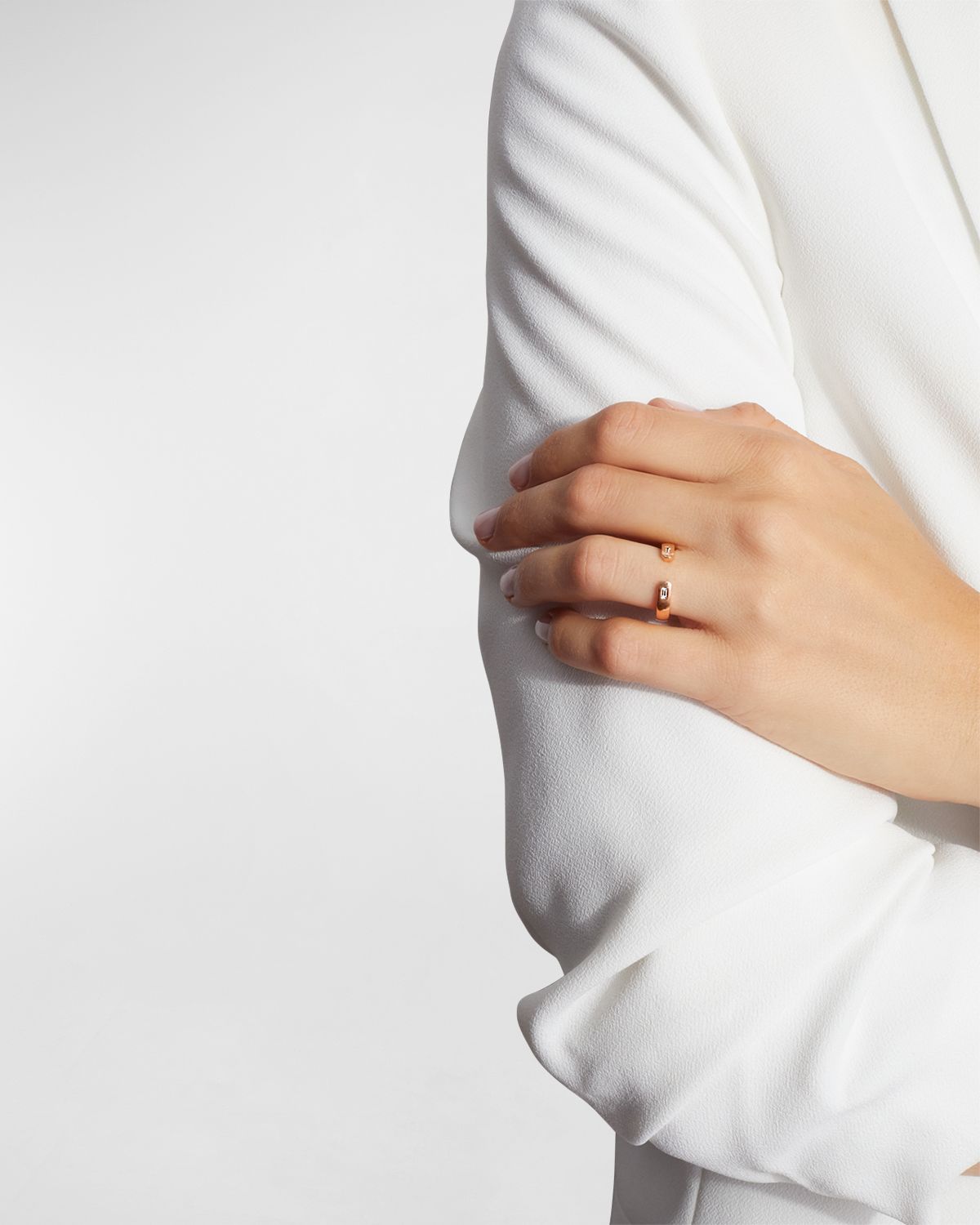 Walters Faith Ottoline Rose Gold Open Band Ring with 2 Gypsy-Set Baguette Diamonds