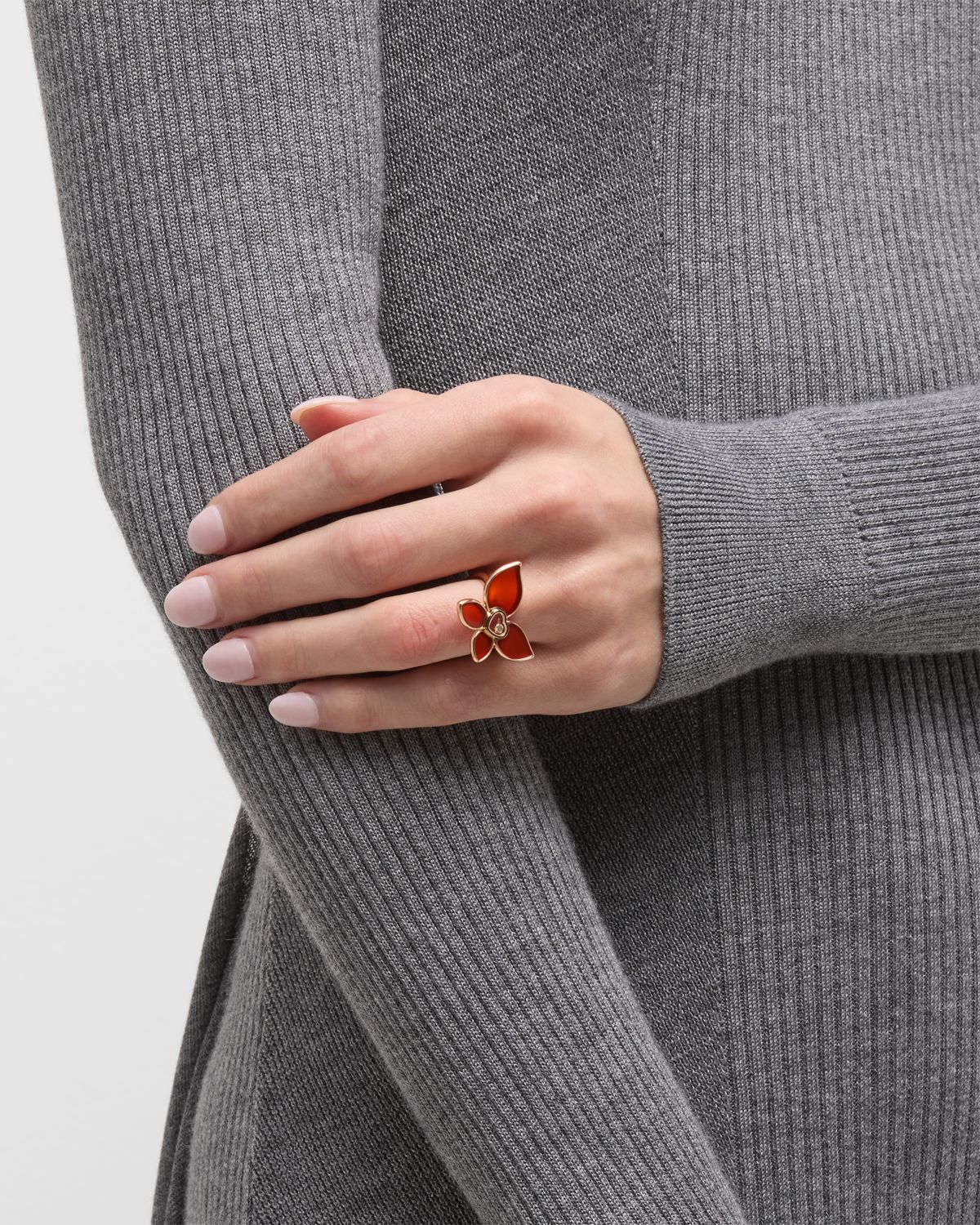 Chopard Happy Butterfly 18K Rose Gold Carnelian and Diamond Ring