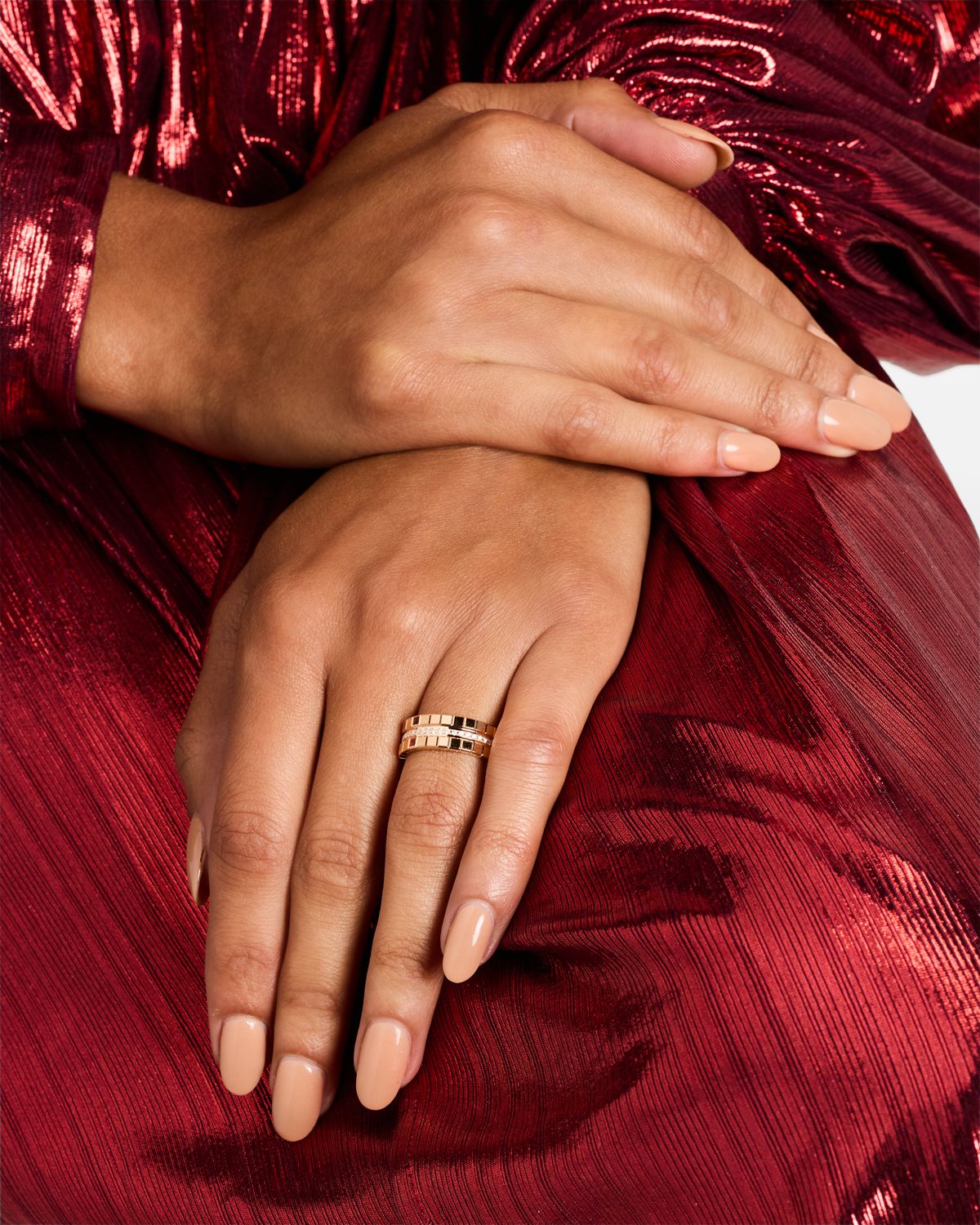 Chopard Ice Cube 18K Rose Gold 3-Row Diamond Ring, Size 54