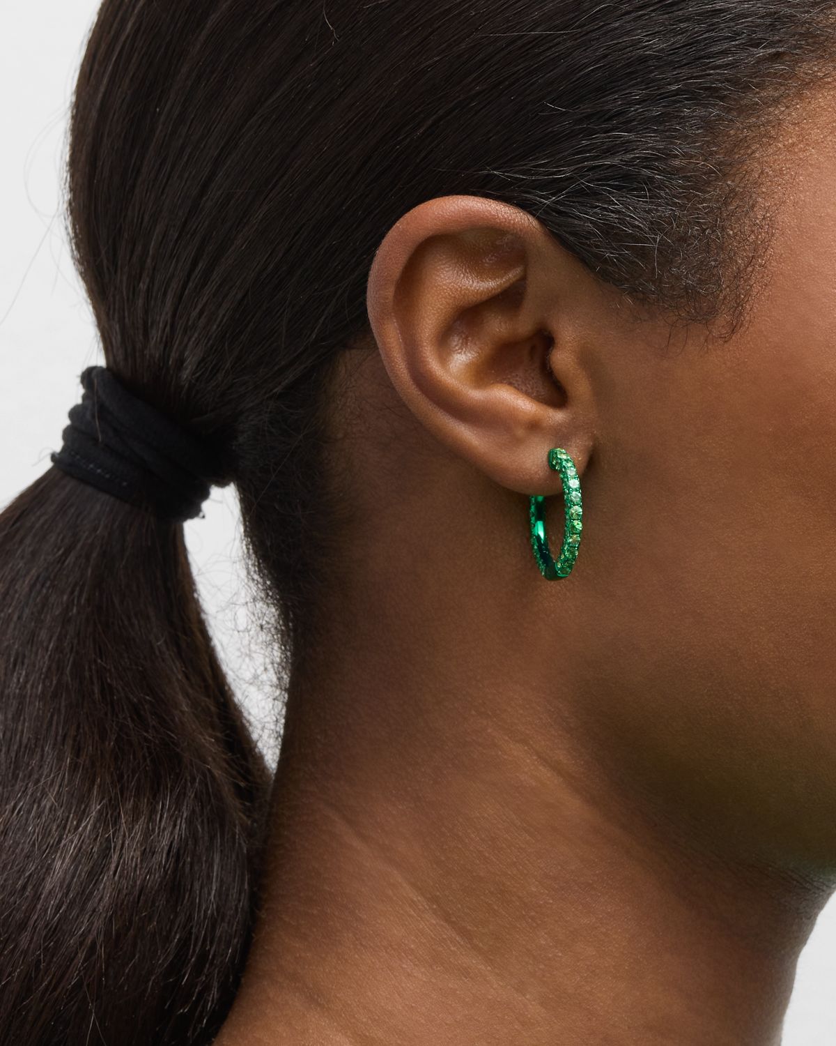 Graziela Gems 3-Sided Tsavorite and Rhodium Hoop Earrings