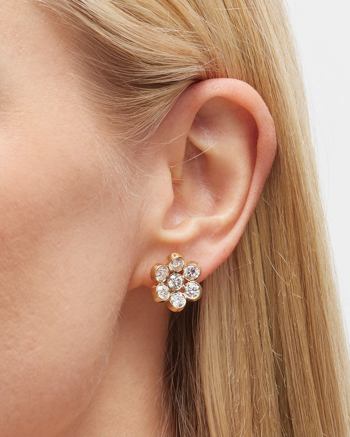 Bayco 18k Yellow Gold Diamond Floral Stud Earrings