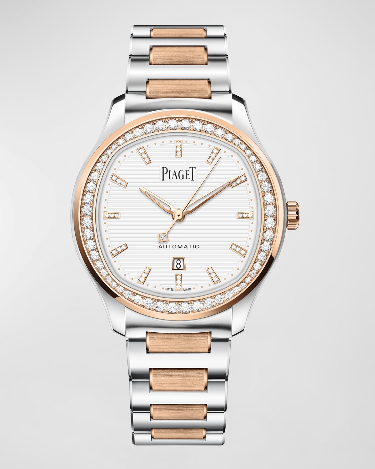 PIAGET Polo Date 36mm Steel & 18K Rose Gold Diamond Bezel Watch