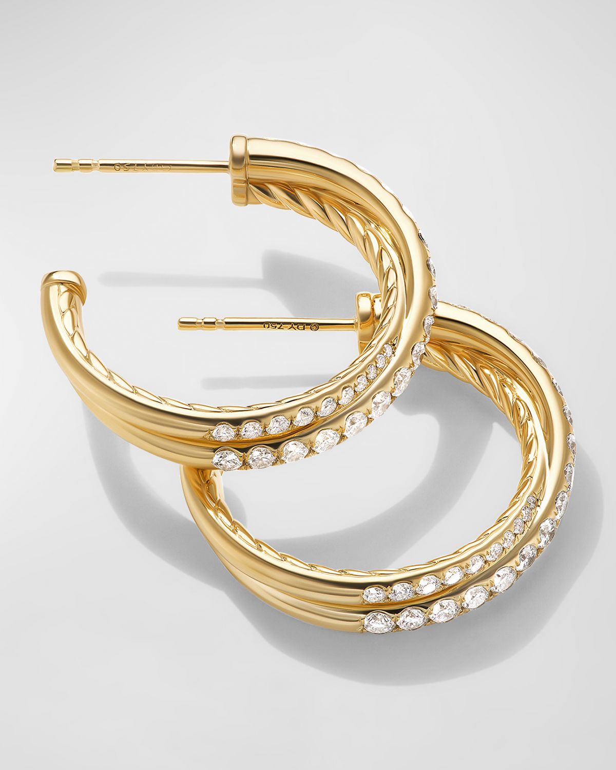David Yurman Crossover Hoop Earrings with Diamonds in 18K Gold, 24mm