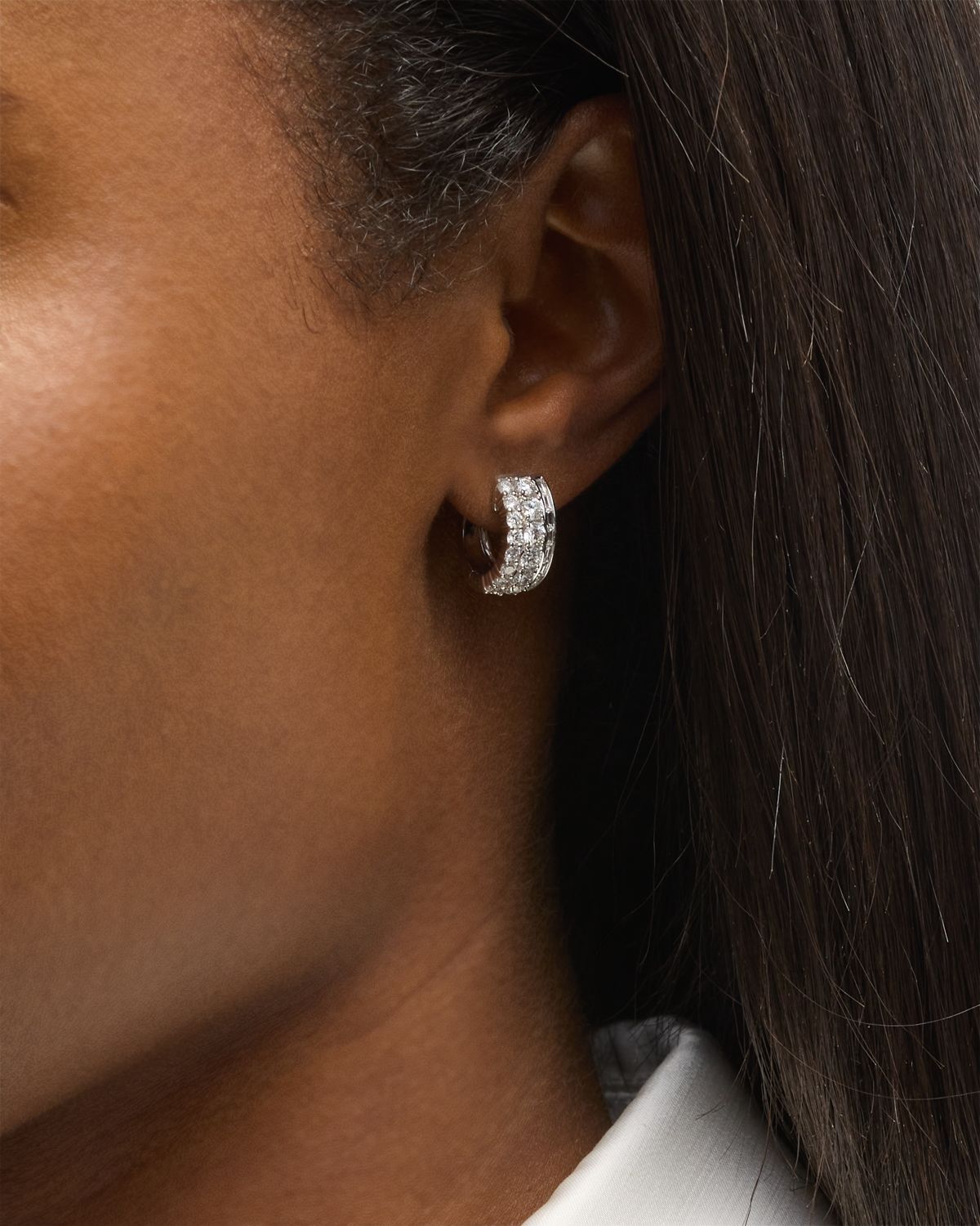 Anita Ko 18K White Gold Round and Baguette Diamond Huggie Earrings