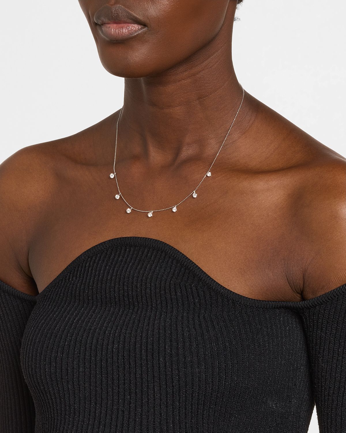 Graziela Gems 18K White Gold Medium Floating Diamond Necklace