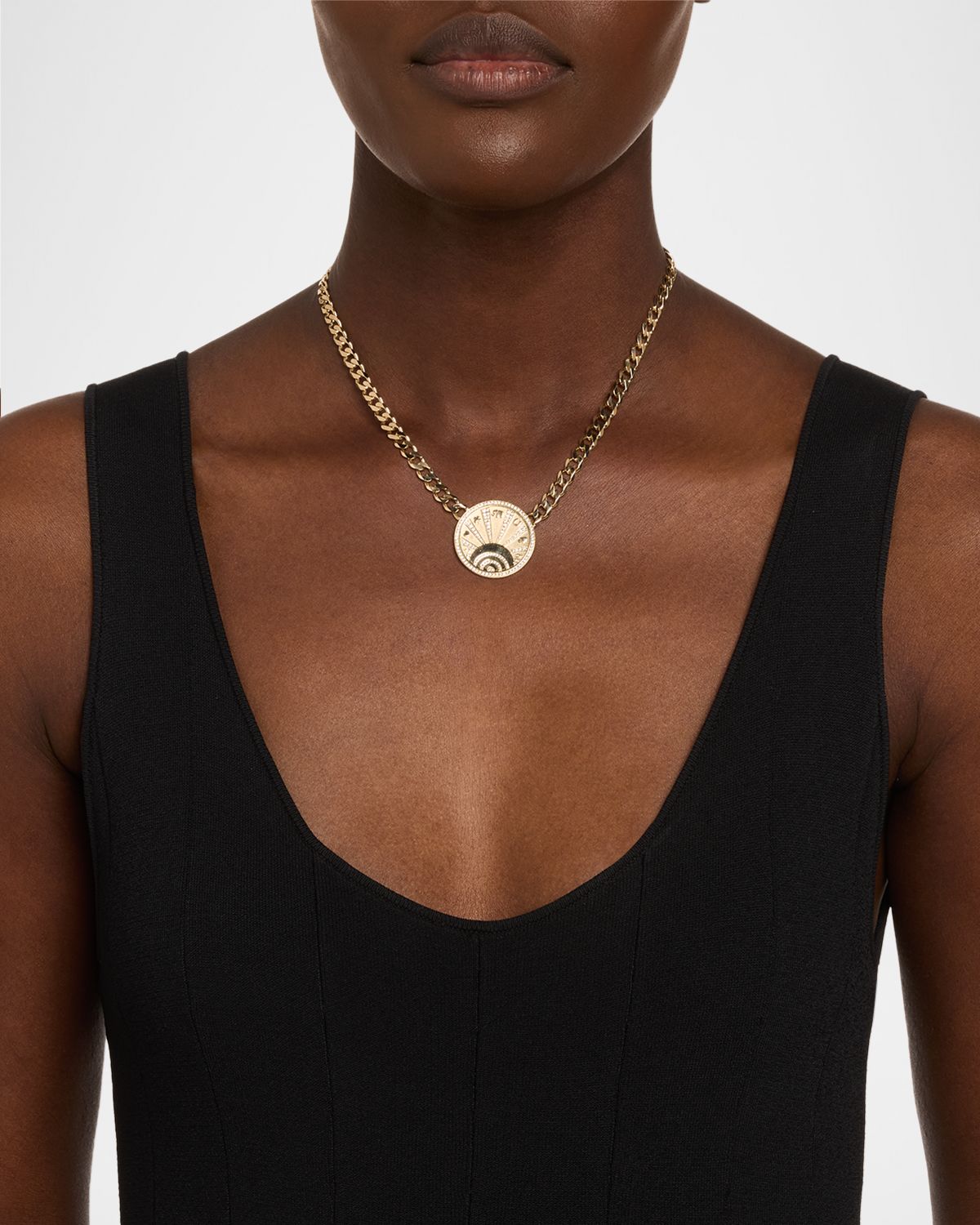 Sydney Evan 14K Diamond Pave Rays Evil Eye Luck Coin Necklace