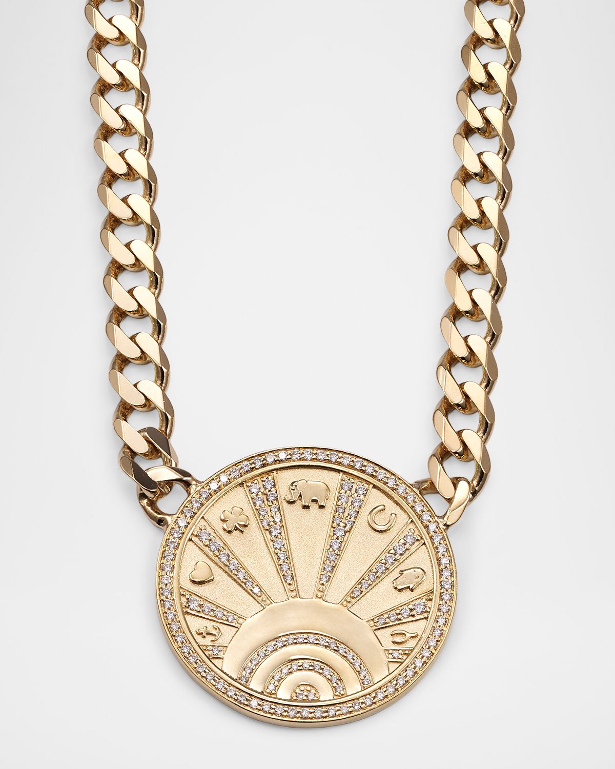 Sydney Evan 14K Diamond Pave Rays Evil Eye Luck Coin Necklace