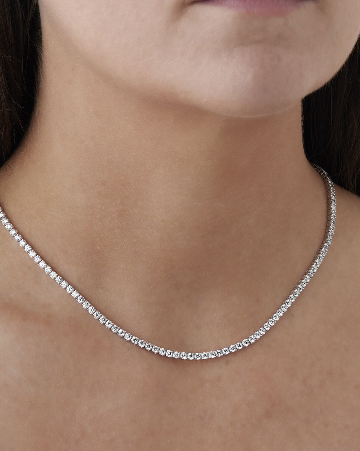 Memoire 18k White Gold Diamond Straight Line Necklace, 16.5"L, 9.85-10.22tcw