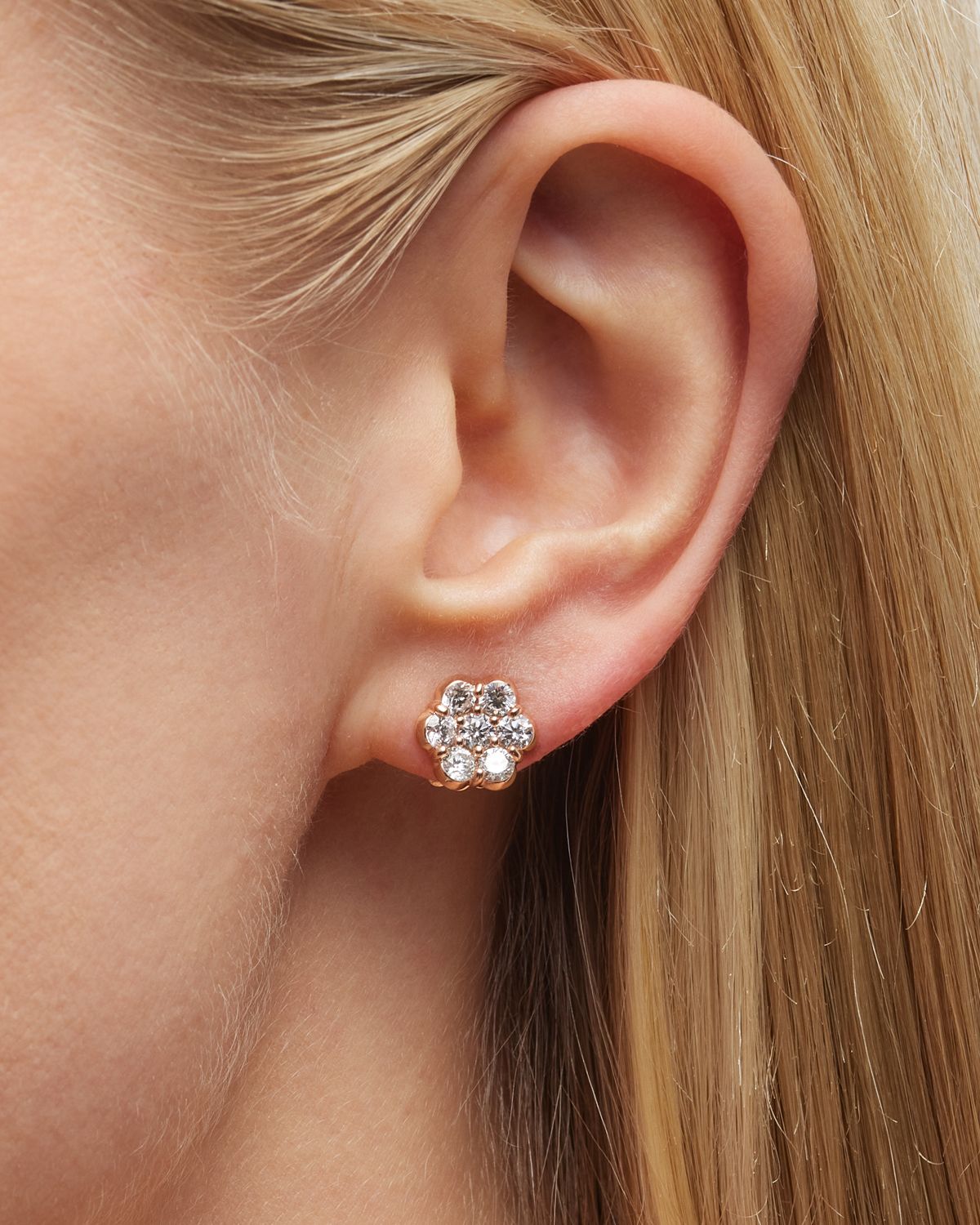 Bayco 18k Rose Gold Floral Diamond Stud Earrings