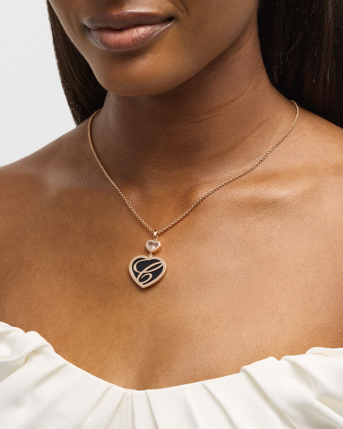 Chopard Happy Hearts 18K Rose Gold and Onyx Necklace