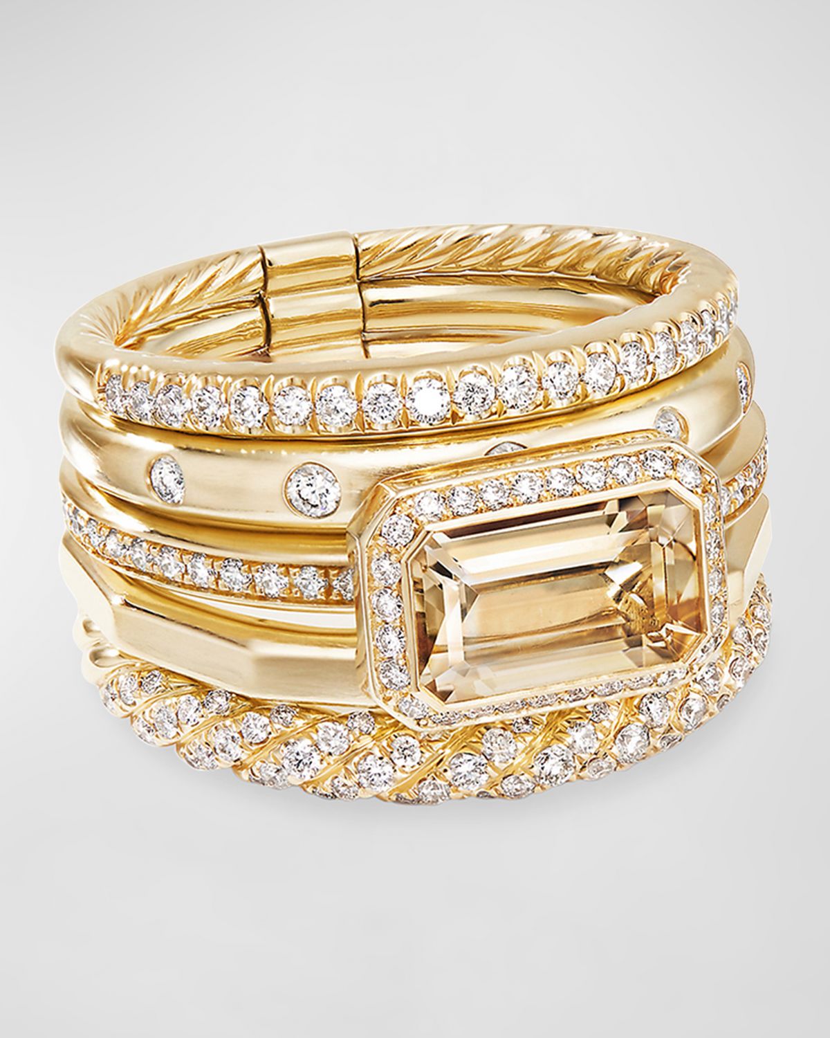 David Yurman Stax Fine Cable Ring in 18K Gold with Diamonds and Tanzanite