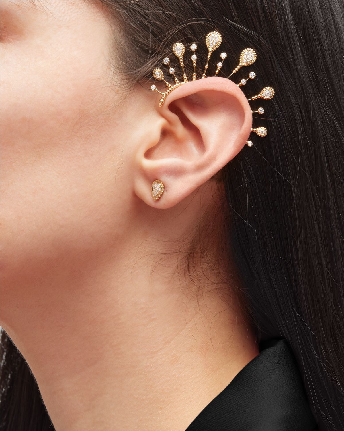 Boucheron Serpent Boheme 18K Yellow Gold Solarite Asymmetric Diamond Earrings