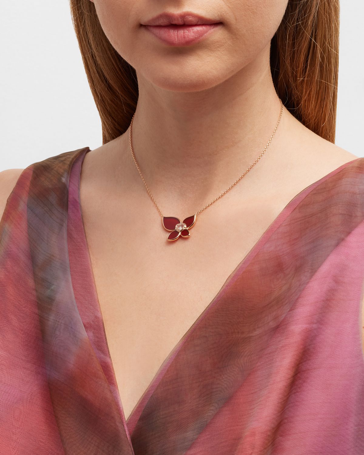 Chopard Happy Butterfly 18K Rose Gold Carnelian Pendant Necklace