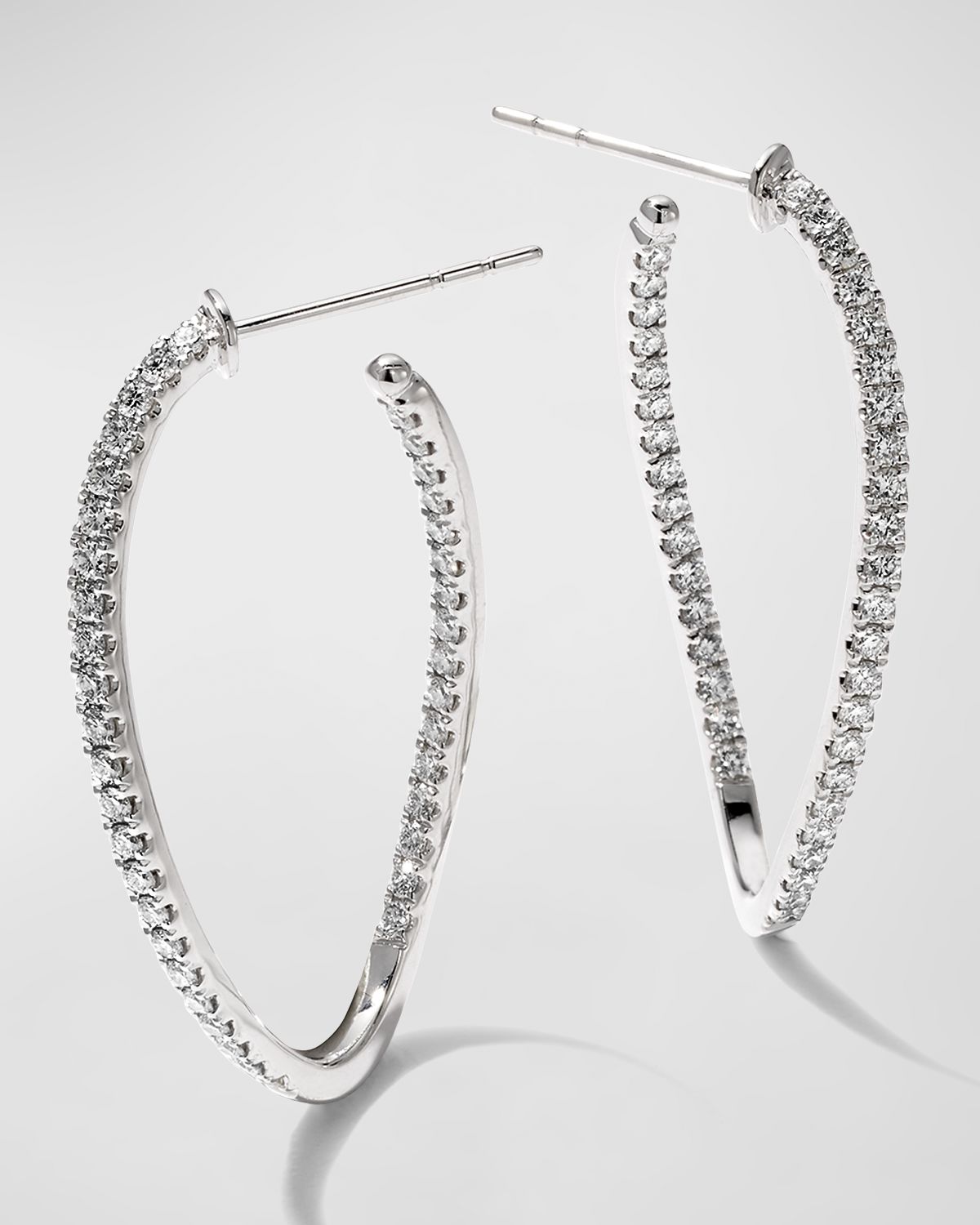 Memoire 18k White Gold Diamond J-Twist Hoop Earrings, 0.99tcw