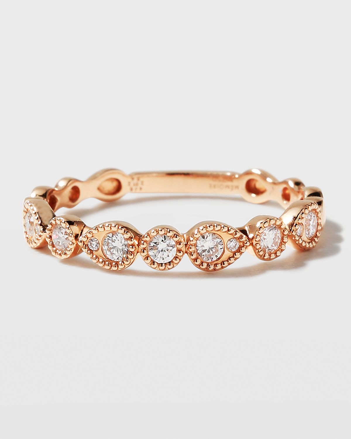 Memoire 18K Gold Round & Teardrop Diamond Band Ring, Size 6.5