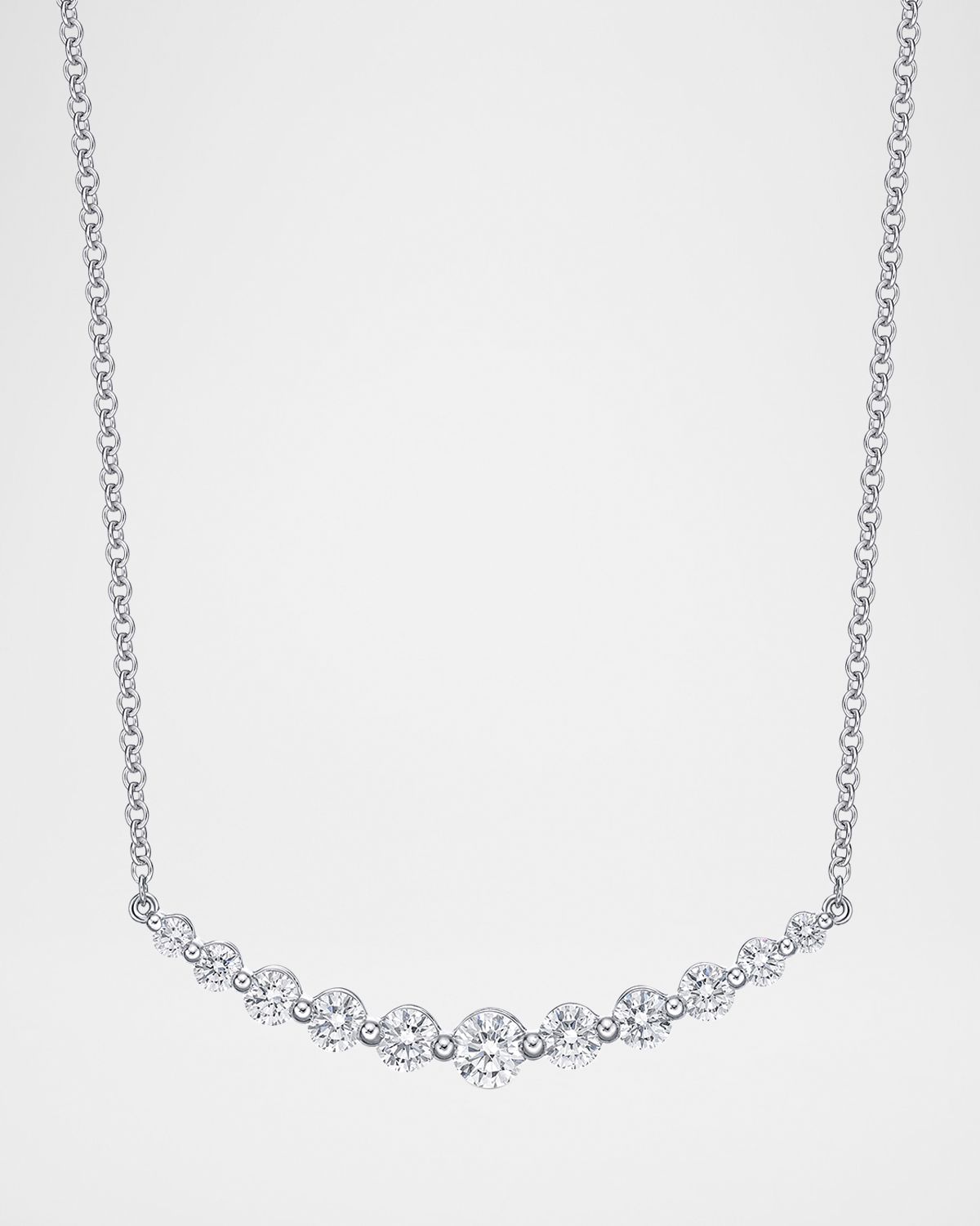 Memoire 18k White Gold Diamond Curved Bar Pendant Necklace, 16-18"L, 1.07tcw