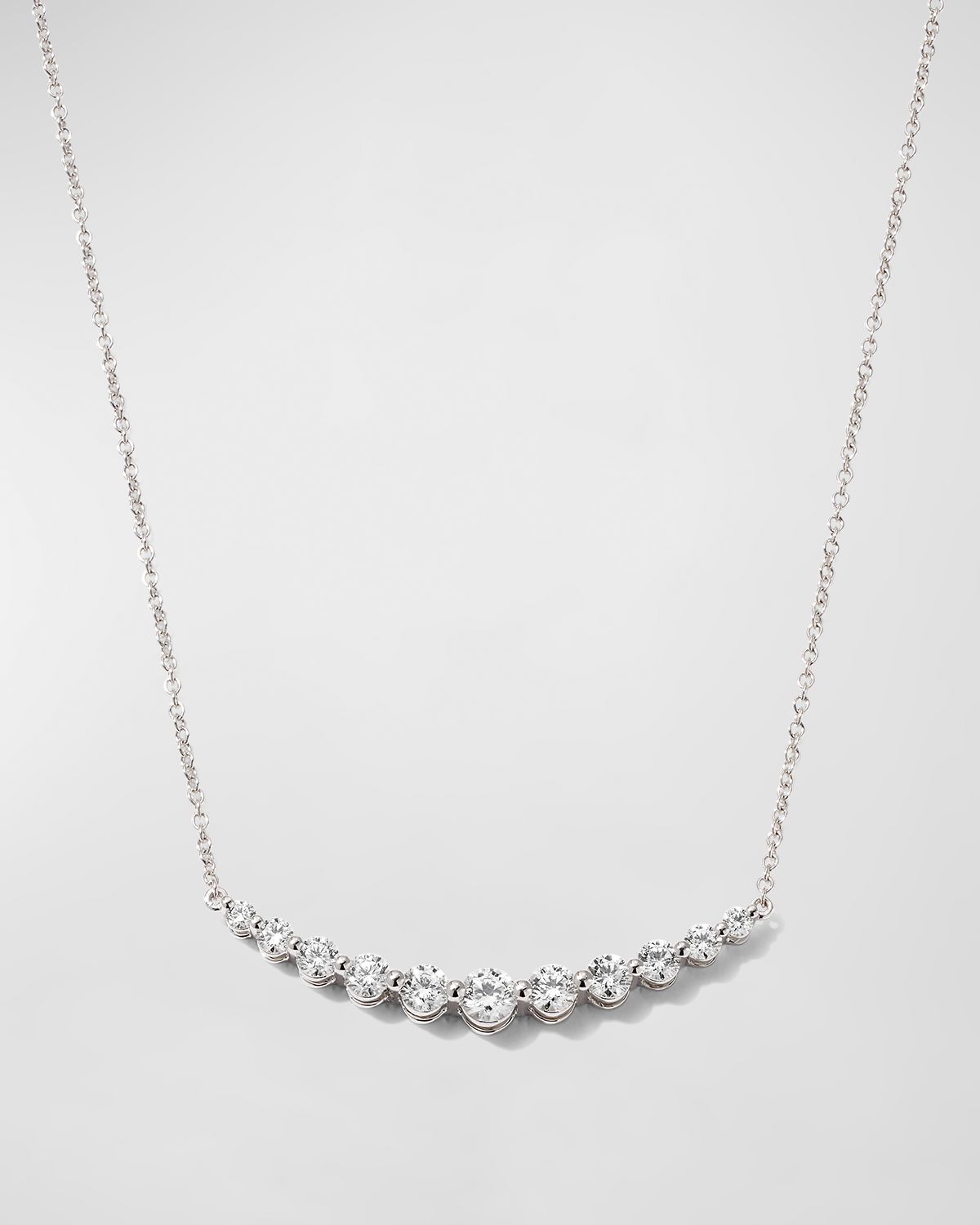 Memoire 18k White Gold Diamond Curved Bar Pendant Necklace, 16-18"L, 1.07tcw