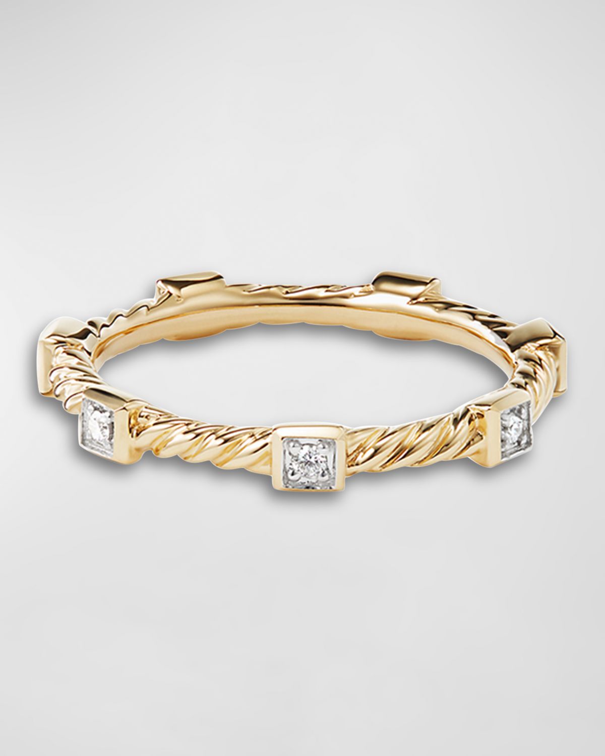 David Yurman Cable Collectibles Stack Ring with Diamonds in 18K Gold