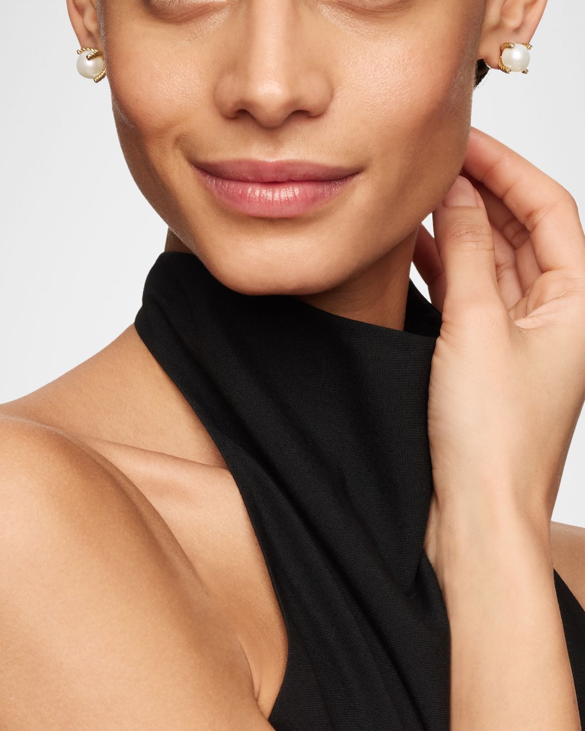 David Yurman Pearl Stud Earrings with Diamonds in 18K Gold, 14mm